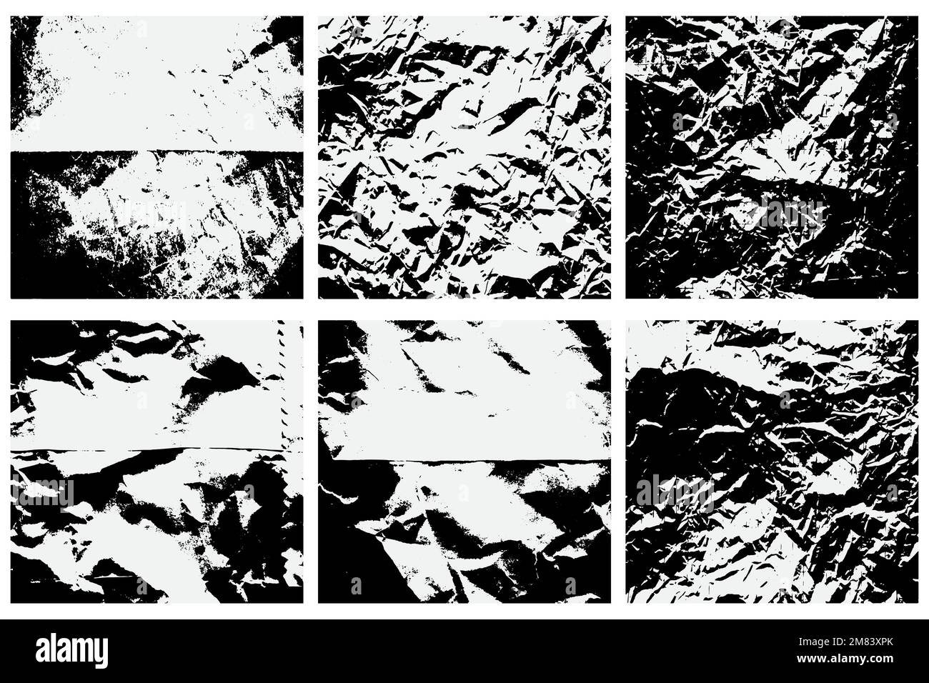 Set della vecchia carta bianca nera rovinata ruvida grunge graffiato strappato Texture. Illustrazione Vettoriale