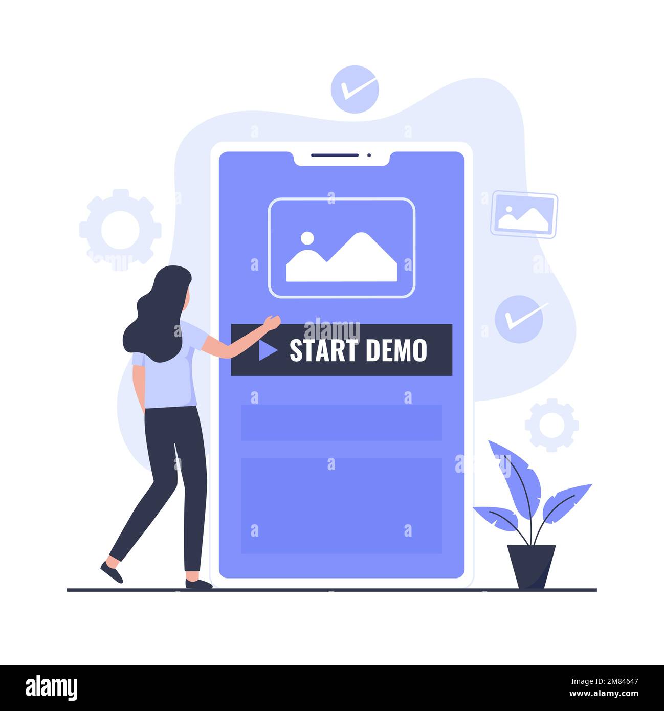 Design piatto del concetto di avvio demo. Illustrazione per siti Web, landing page, applicazioni mobili, poster e banner Illustrazione Vettoriale