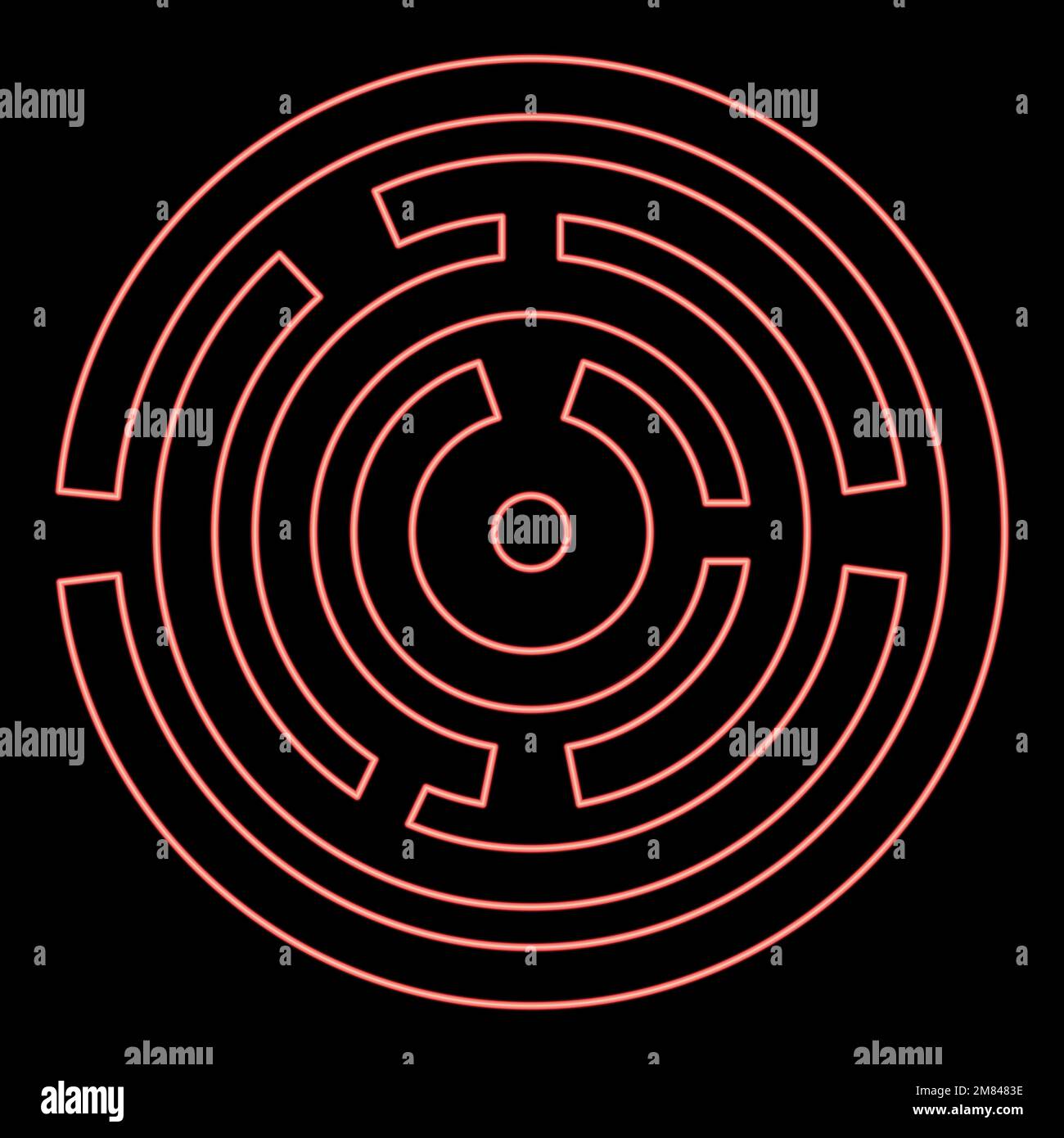 Labirinto rotondo al neon labirinto cerchio labirinto rosso colore vettore immagine immagine piatta Illustrazione Vettoriale