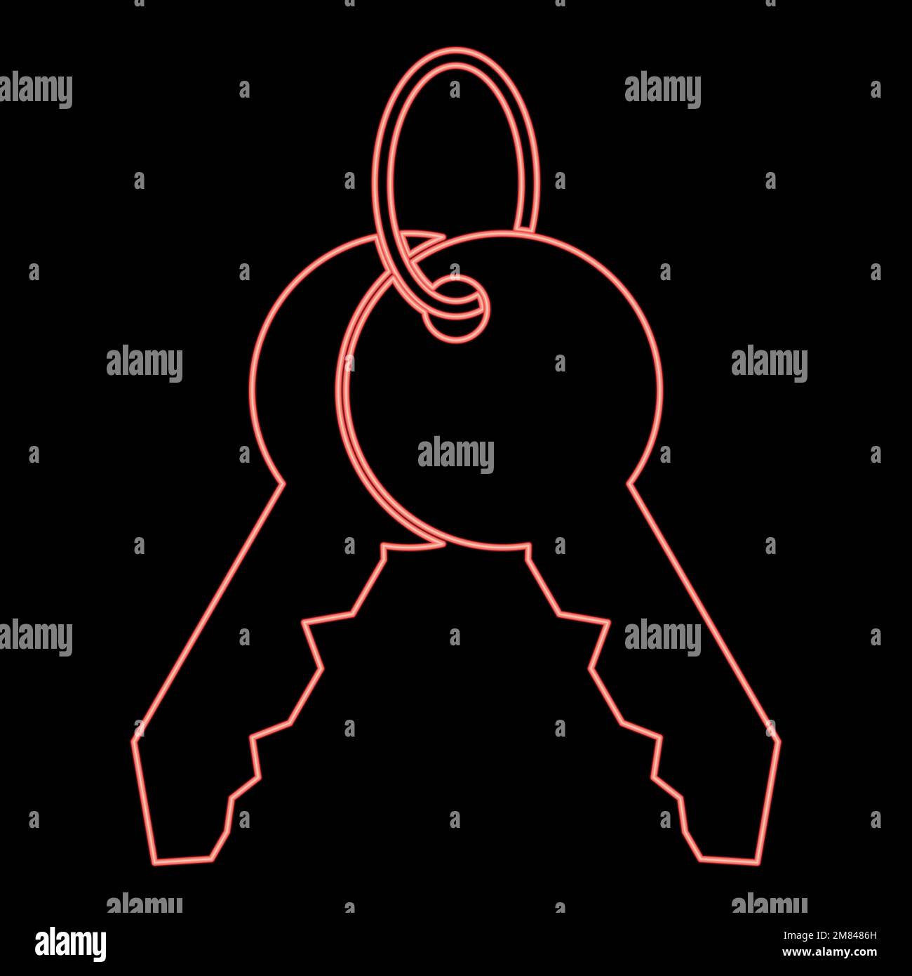 Gruppo di tasti al neon sull'immagine vettoriale di colore rosso ad anello luce piatta Illustrazione Vettoriale