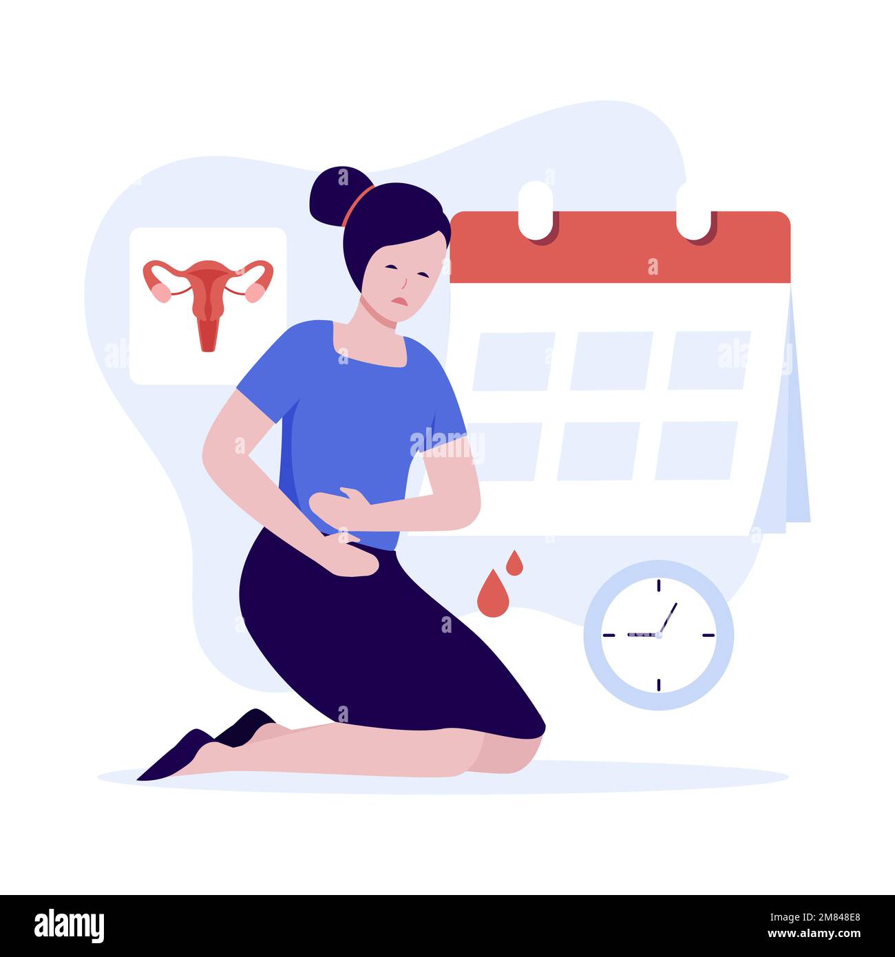 Concetto di illustrazione del calendario del periodo mestruale della donna. Illustrazione per siti Web, landing page, applicazioni mobili, poster e banner. Appartamento alla moda Illustrazione Vettoriale