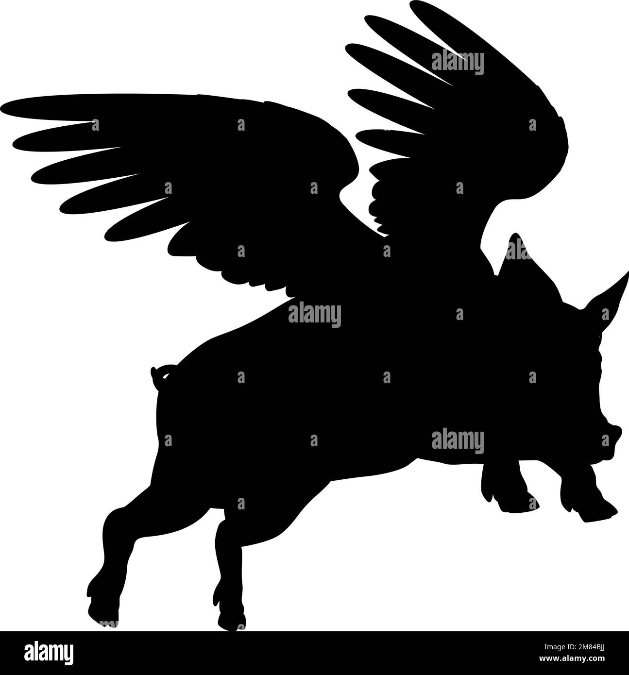 Flying Pig Wings Silhouette dicendo maiali potrebbero volare Illustrazione Vettoriale