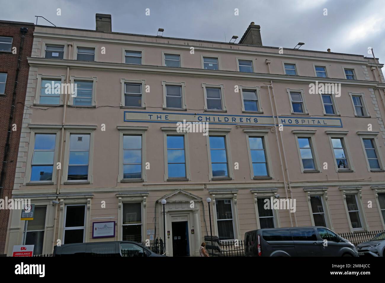 Il Childrens Hospital Building, Temple Street Childrens University Hospital Dublin, Eire, Irlanda, ha fondato nel 1872, coprendo pazienti pediatrici acuti Foto Stock