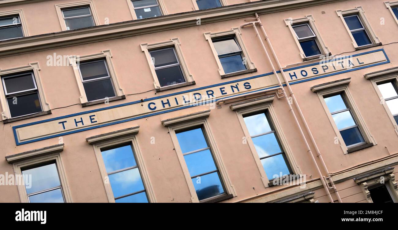 Il Childrens Hospital Building, Temple Street Childrens University Hospital Dublin, Eire, Irlanda, ha fondato nel 1872, coprendo pazienti pediatrici acuti Foto Stock