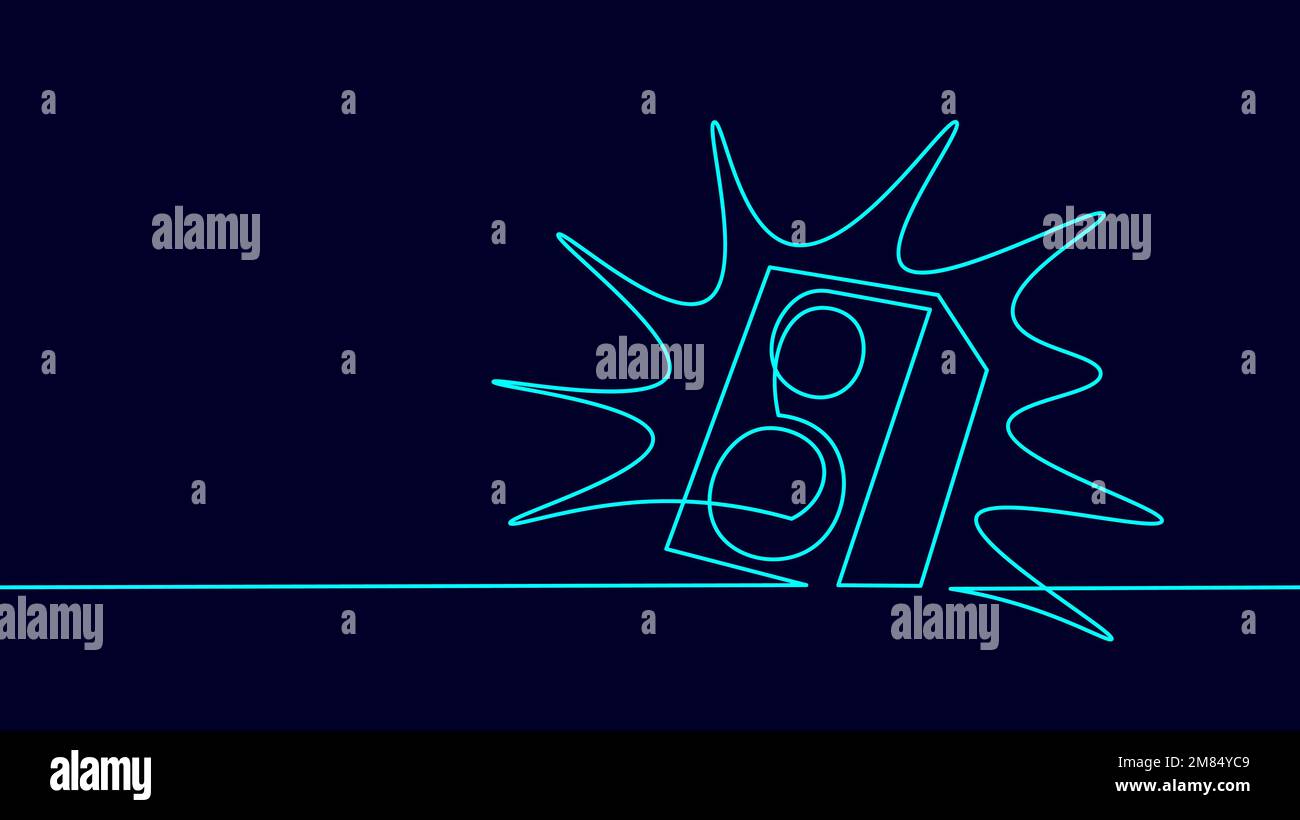 Un concetto di suono forte a linea continua. Disegno a riga singola del logo dell'altoparlante wireless. Informazioni di avvertenza immagine grafica vettoriale stile messaggio musicale Illustrazione Vettoriale