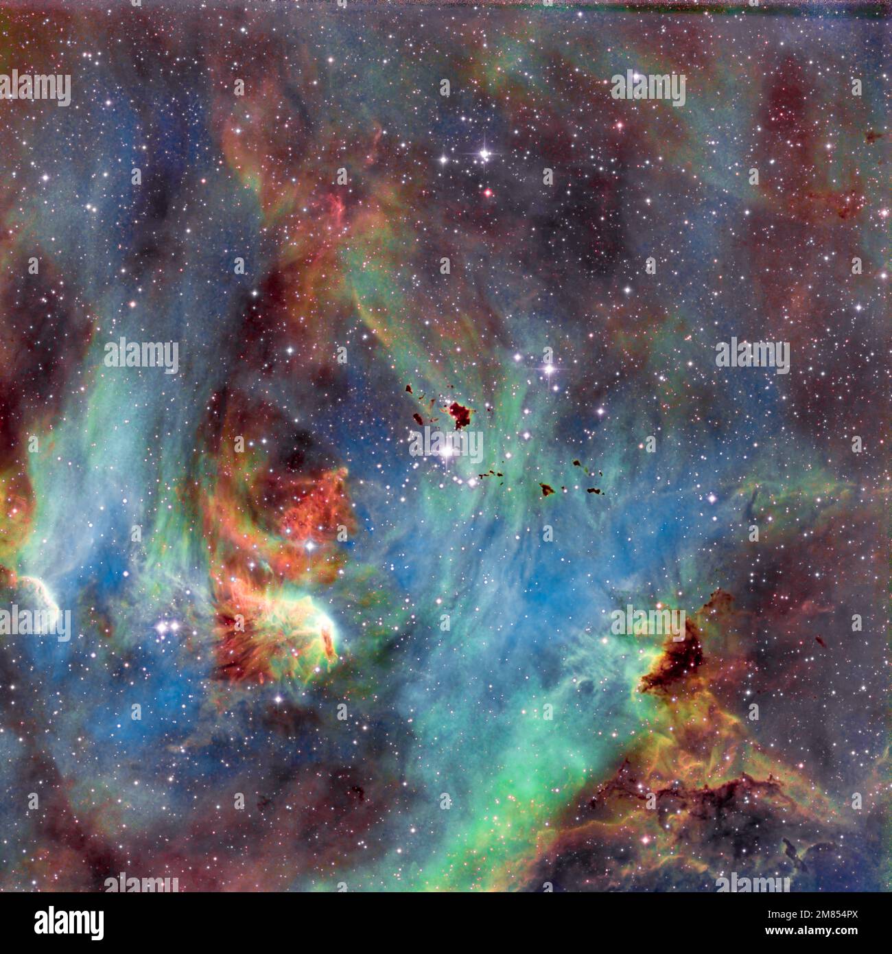 Astrofotografia - Running Chicken - Bok globules IC 2944, noto anche come Running Chicken Nebula, Lambda Centauri Nebula con Telescope dati in tempo reale Foto Stock