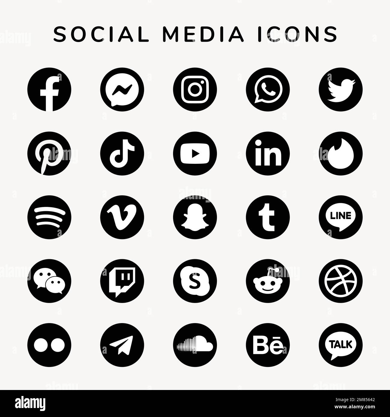 Icone dei social media vettoriali insieme con i loghi Facebook, Instagram, Twitter, TikTok, YouTube Illustrazione Vettoriale