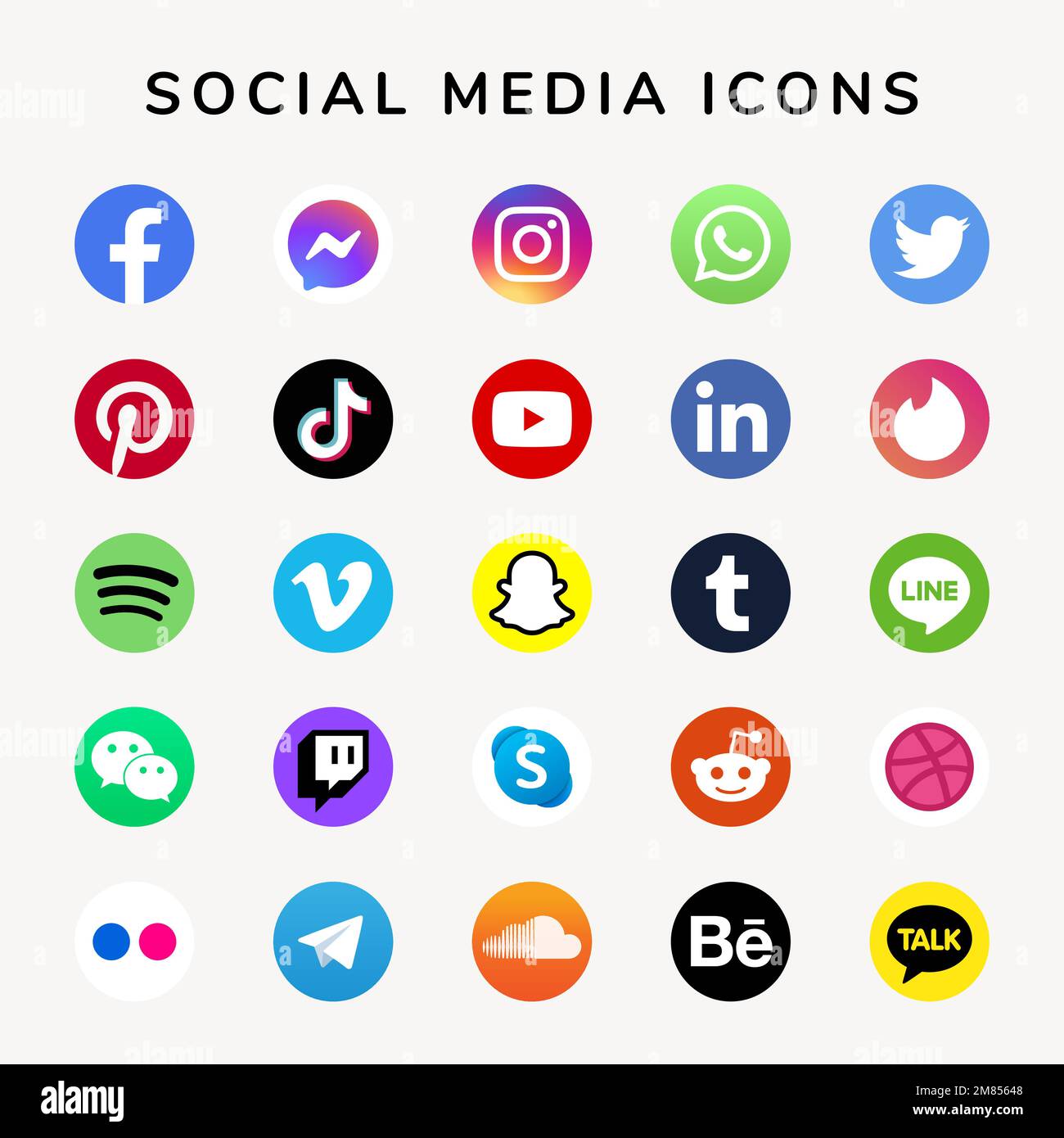 Icone dei social media vettoriali insieme con i loghi Facebook, Instagram, Twitter, TikTok, YouTube Illustrazione Vettoriale