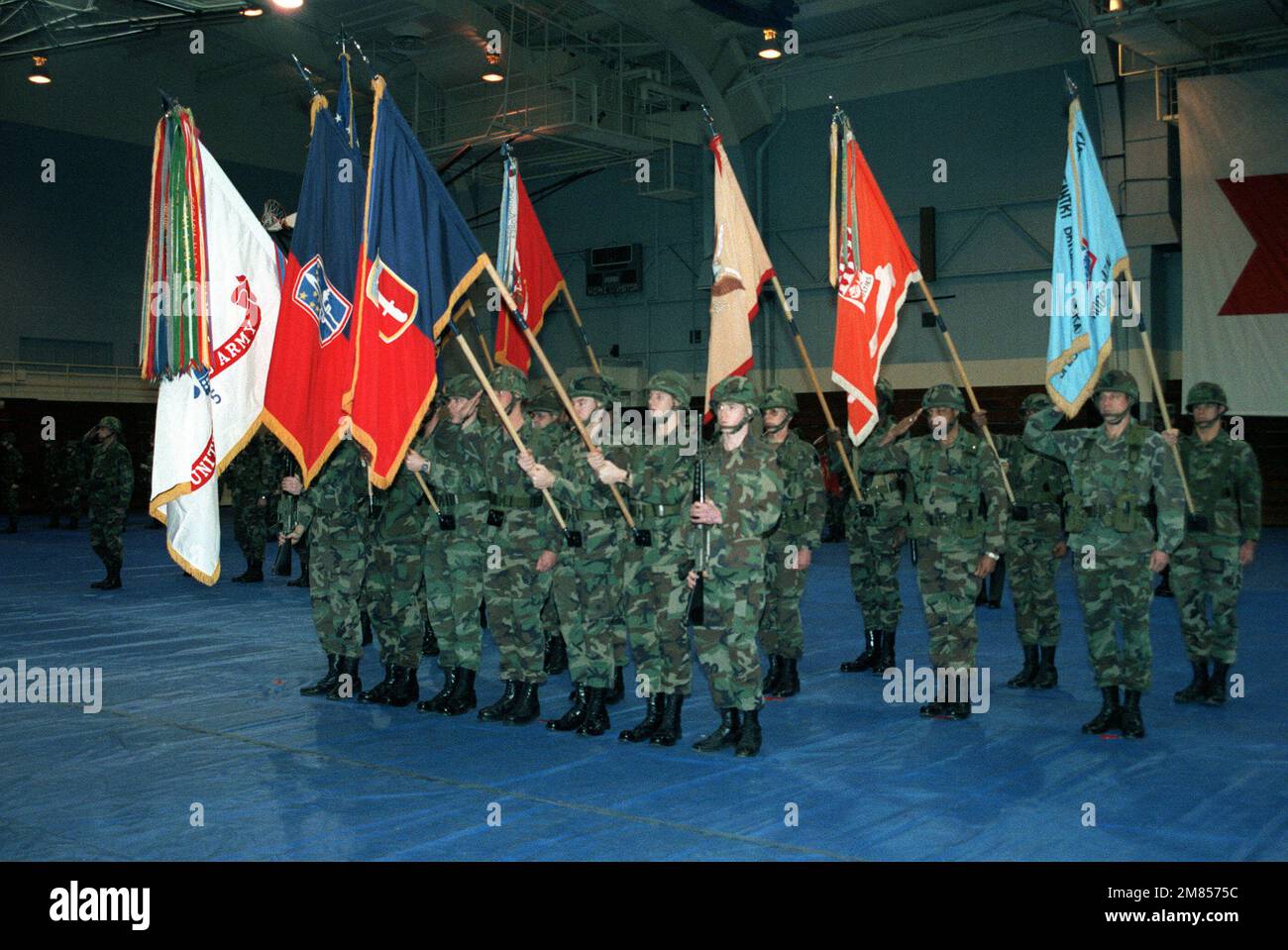 La guardia colore della Brigata di Fanteria 172nd, Divisione di Fanteria 6th (Light), presenta i colori durante la cerimonia di attivazione della Divisione. Base: Fort Richardson Stato: Alaska (AK) Nazione: Stati Uniti d'America (USA) Foto Stock