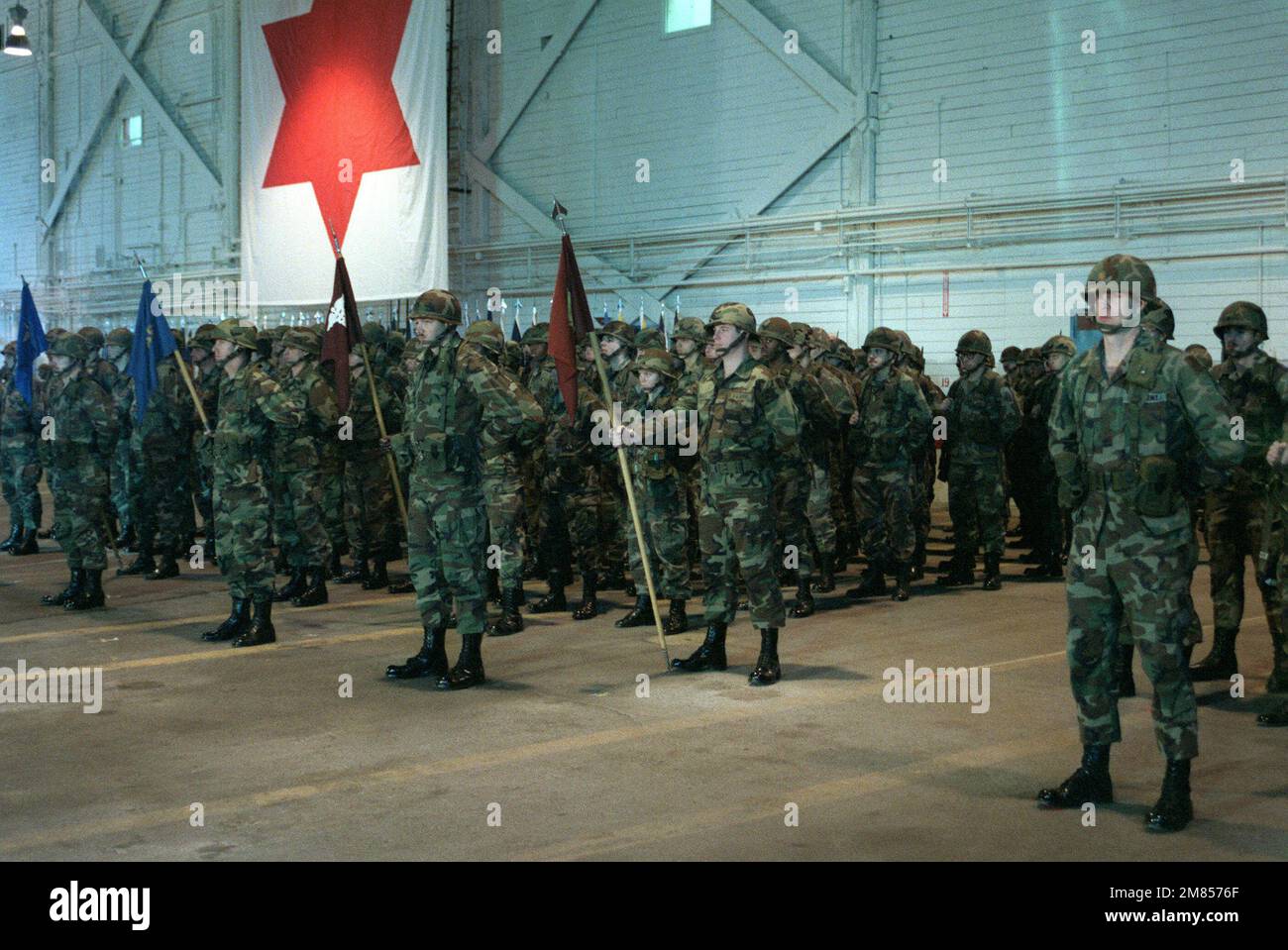 La guardia colore della Brigata di Fanteria 172nd, Divisione di Fanteria 6th (Light), si trova a riposo durante la cerimonia di attivazione della Divisione. Base: Fort Richardson Stato: Alaska (AK) Nazione: Stati Uniti d'America (USA) Foto Stock