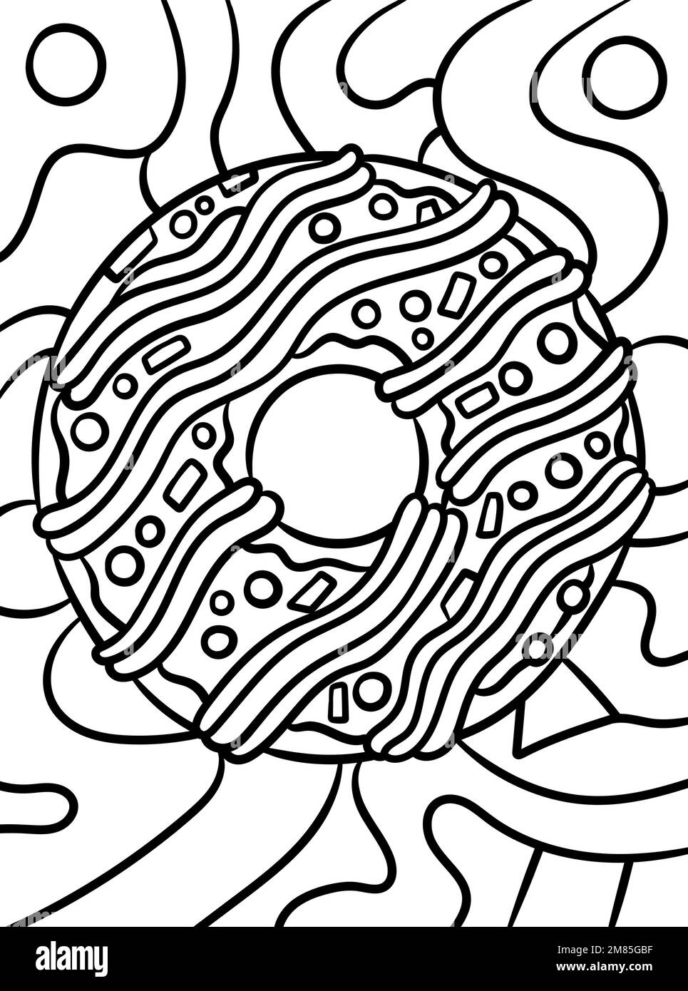 Donut Sweet Food colorazione pagina per bambini Illustrazione Vettoriale