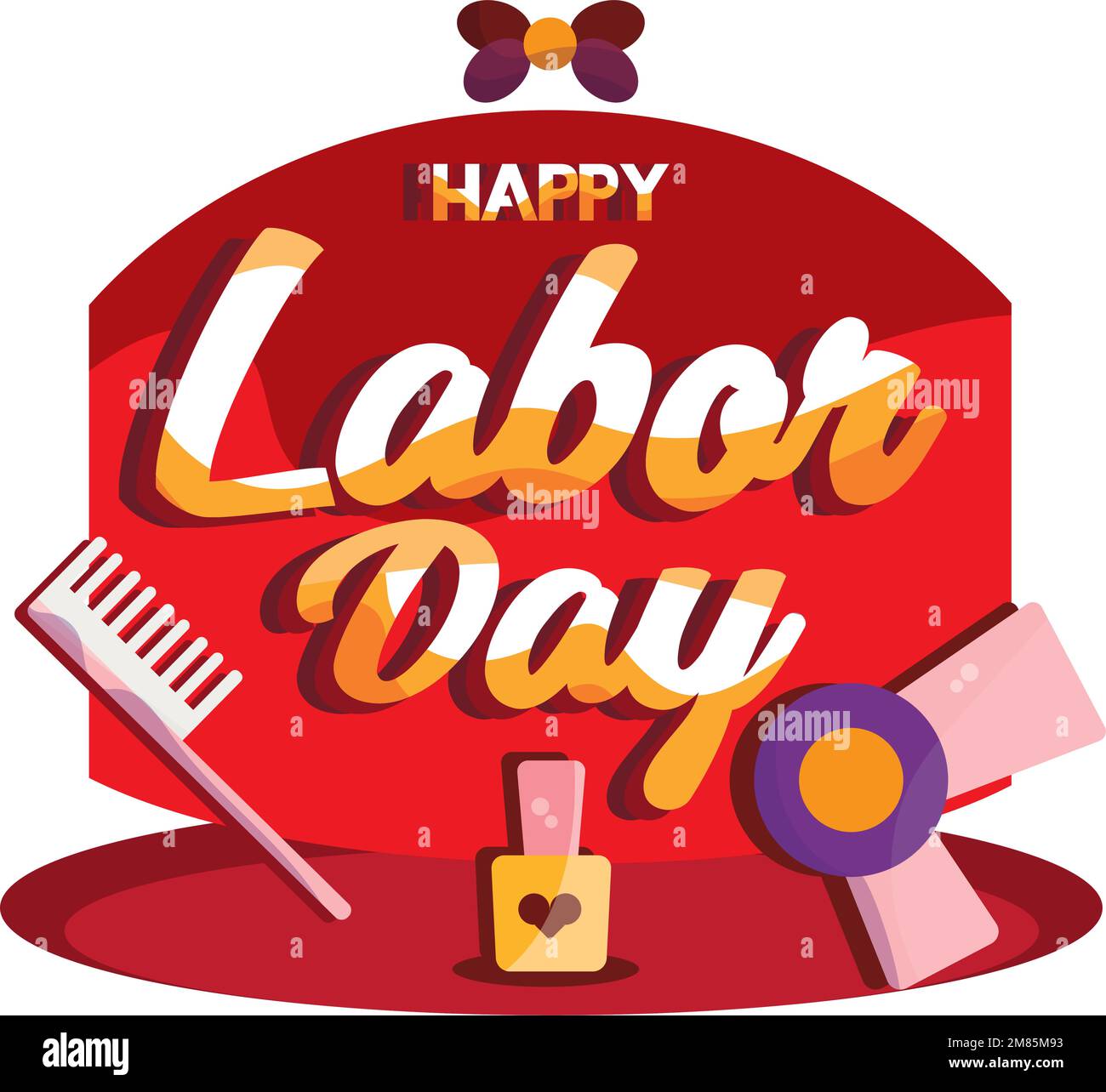 Poster colorato Happy Labour Day con utensili da barbiere Vector Illustrazione Vettoriale