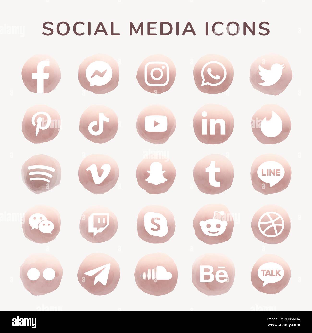 Icone dei social media vettore impostare acquerello con Facebook, Instagram, Twitter, TikTok, YouTube ecc Illustrazione Vettoriale