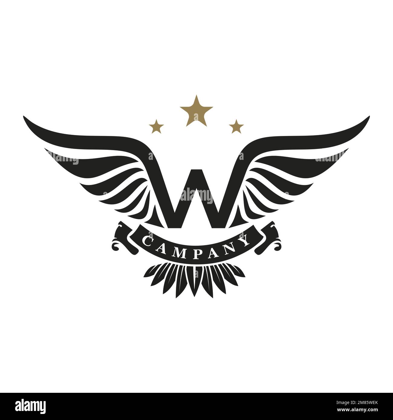 W Letter con Wings e Star vintage design retrò monogramma ispirazione, Vector Design Symbol, modello Illustrazione Vettoriale