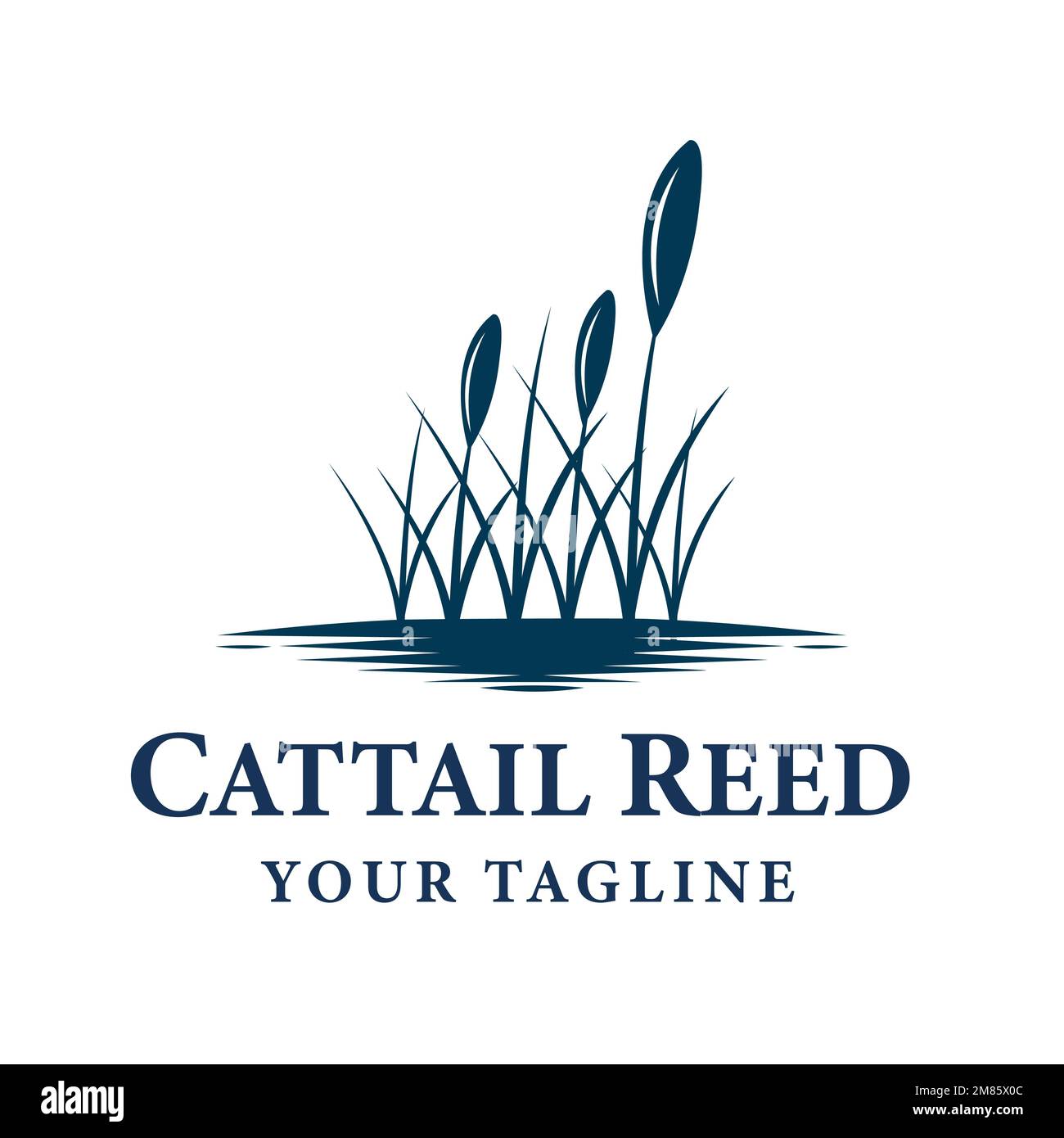 Cattail Reed River Logo Design Vector Water Creek Lake Swamp Logo Design Simple Vector. Illustrazione Vettoriale