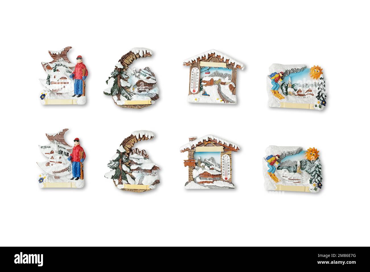 Magneti per porta frigorifero ricordo. ideale per regali. Regalo di vacanza. Estate e inverno Foto Stock