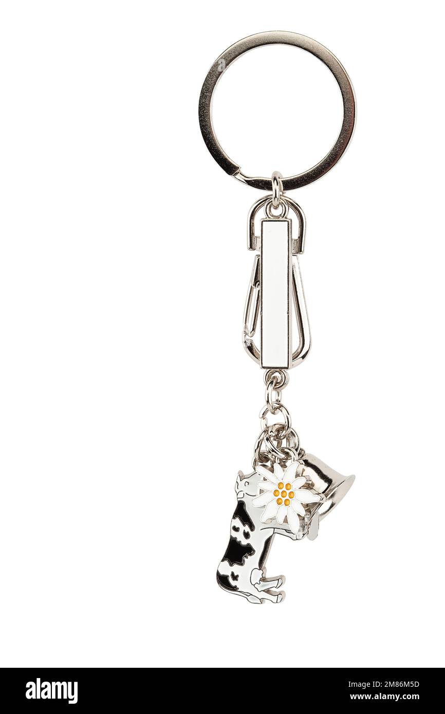 Portachiavi di varie forme, figure su sfondo bianco. Regalo per Natale, Pasqua, San Valentino, Vacanza Foto Stock