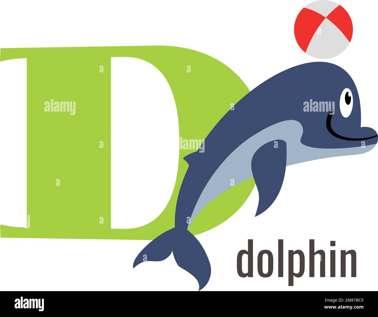 Lettera D. Simbolo della lettera Dolphin. Vocabolario dei cartoni animati Illustrazione Vettoriale