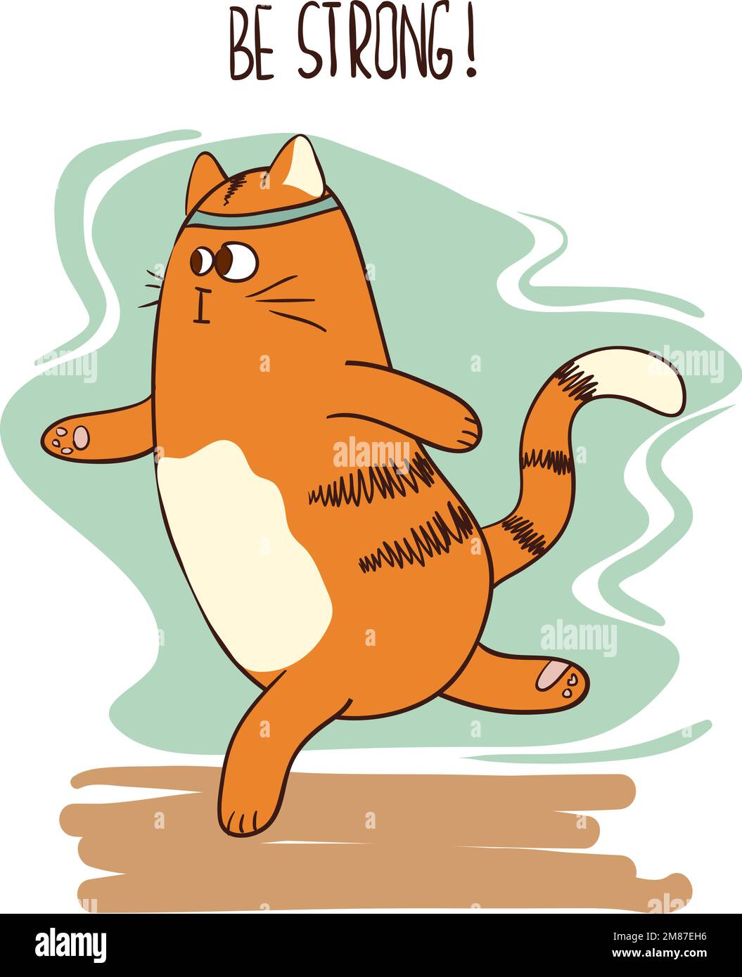 Illustrazione di idoneità del vettore con il gatto di funzionamento del cartone animato Illustrazione Vettoriale