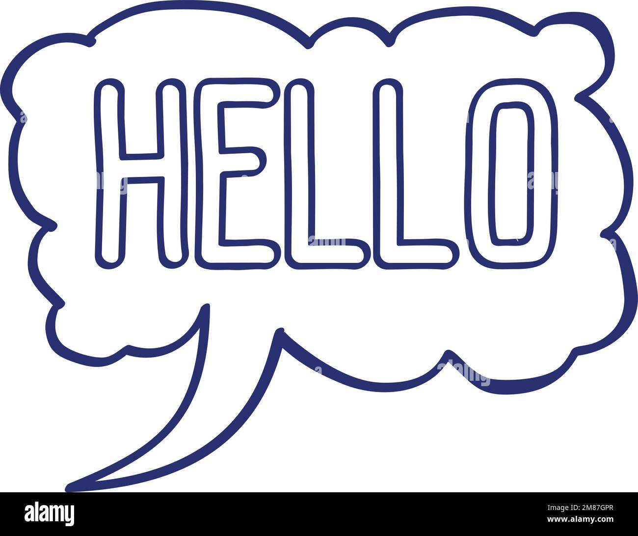 Ciao voce nuvola. Adesivo fumetto messaggio chat isolato su sfondo bianco Illustrazione Vettoriale