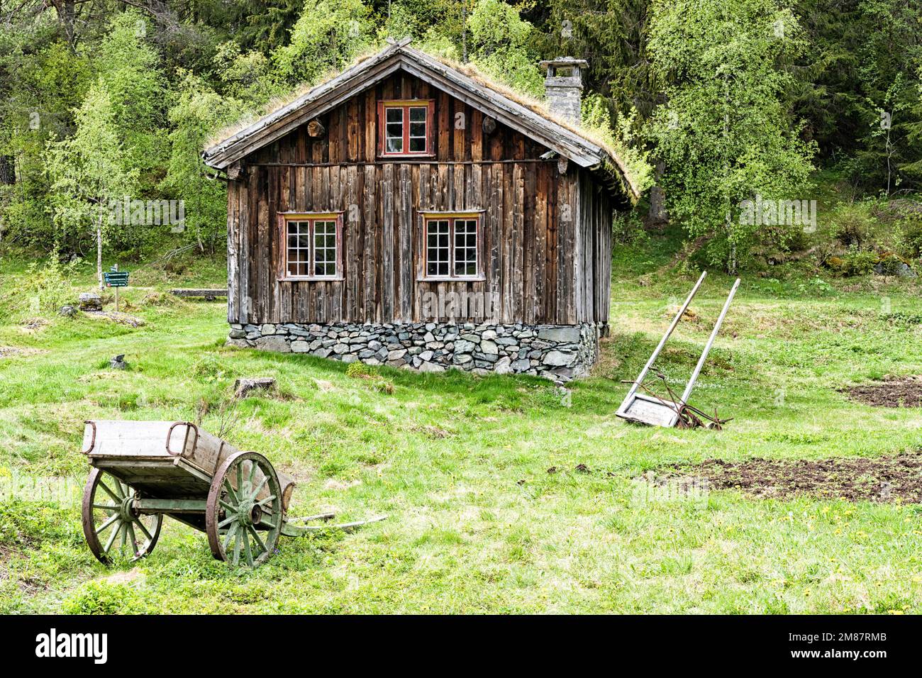 Vecchia casa di legno nel West-Telemark Open Air Museum, Eidsborg, Tokke, Telemark, Norvegia Foto Stock