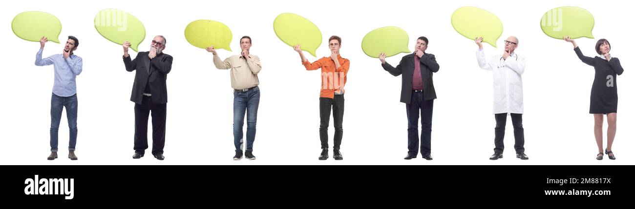 gruppo di persone di successo business con commenti isolati su sfondo bianco Foto Stock