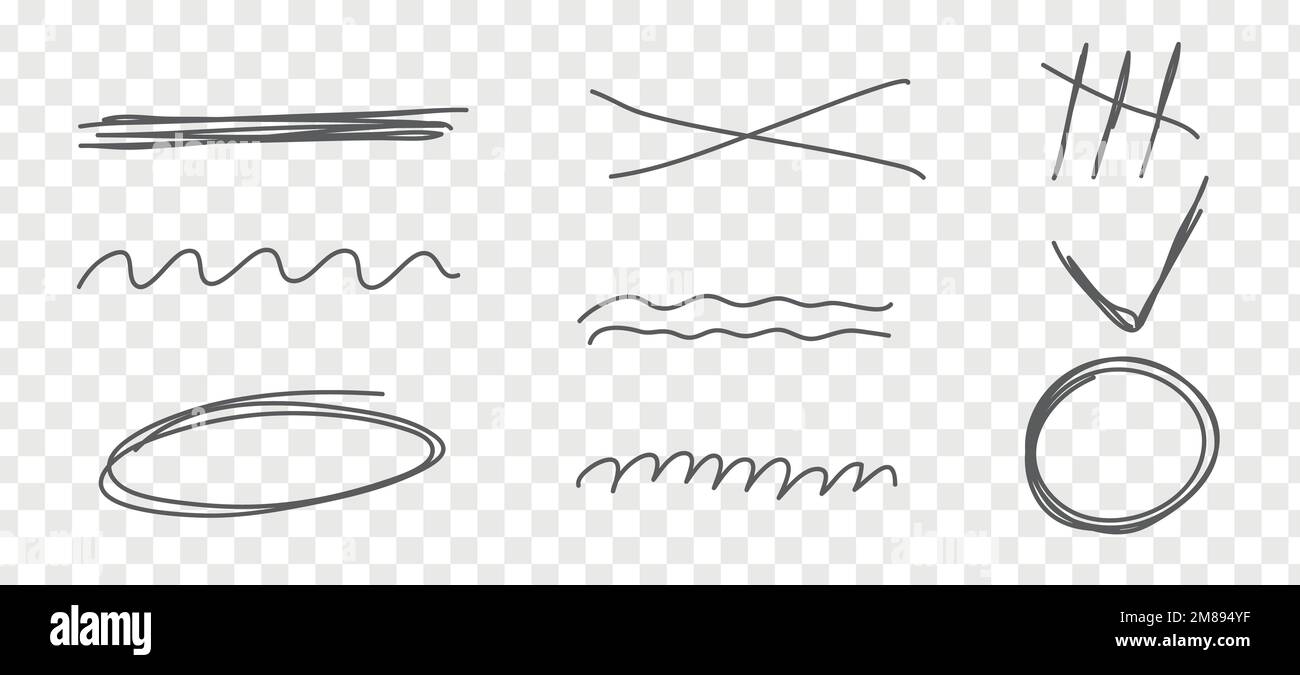 Disegno a mano della linea di campitura. Graffio diverso della penna. Vettore isolato Doodle . Illustrazione Vettoriale