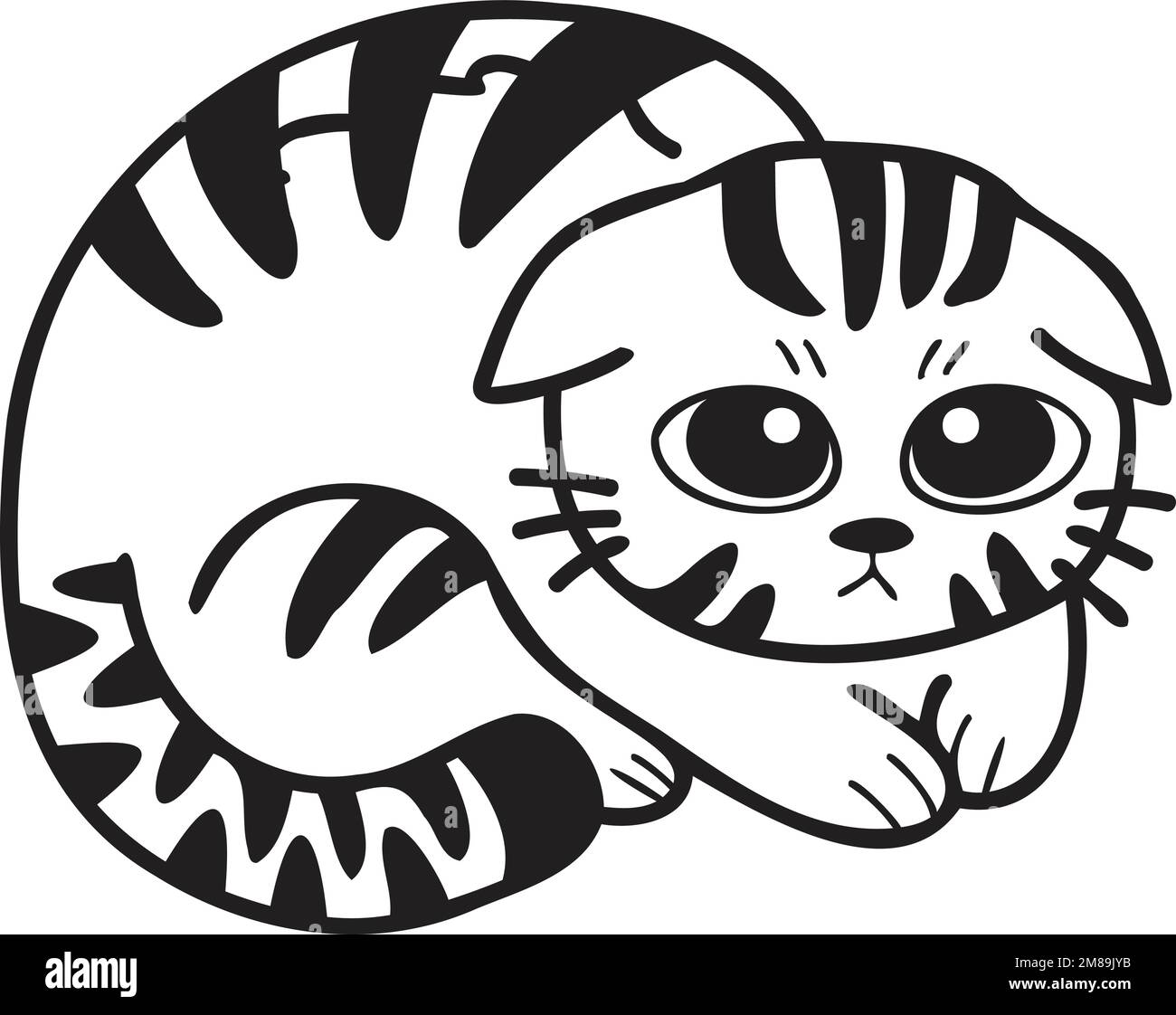 Disegno a mano spaventato o triste a strisce di gatto in stile doodle  isolato sullo sfondo Immagine e Vettoriale - Alamy