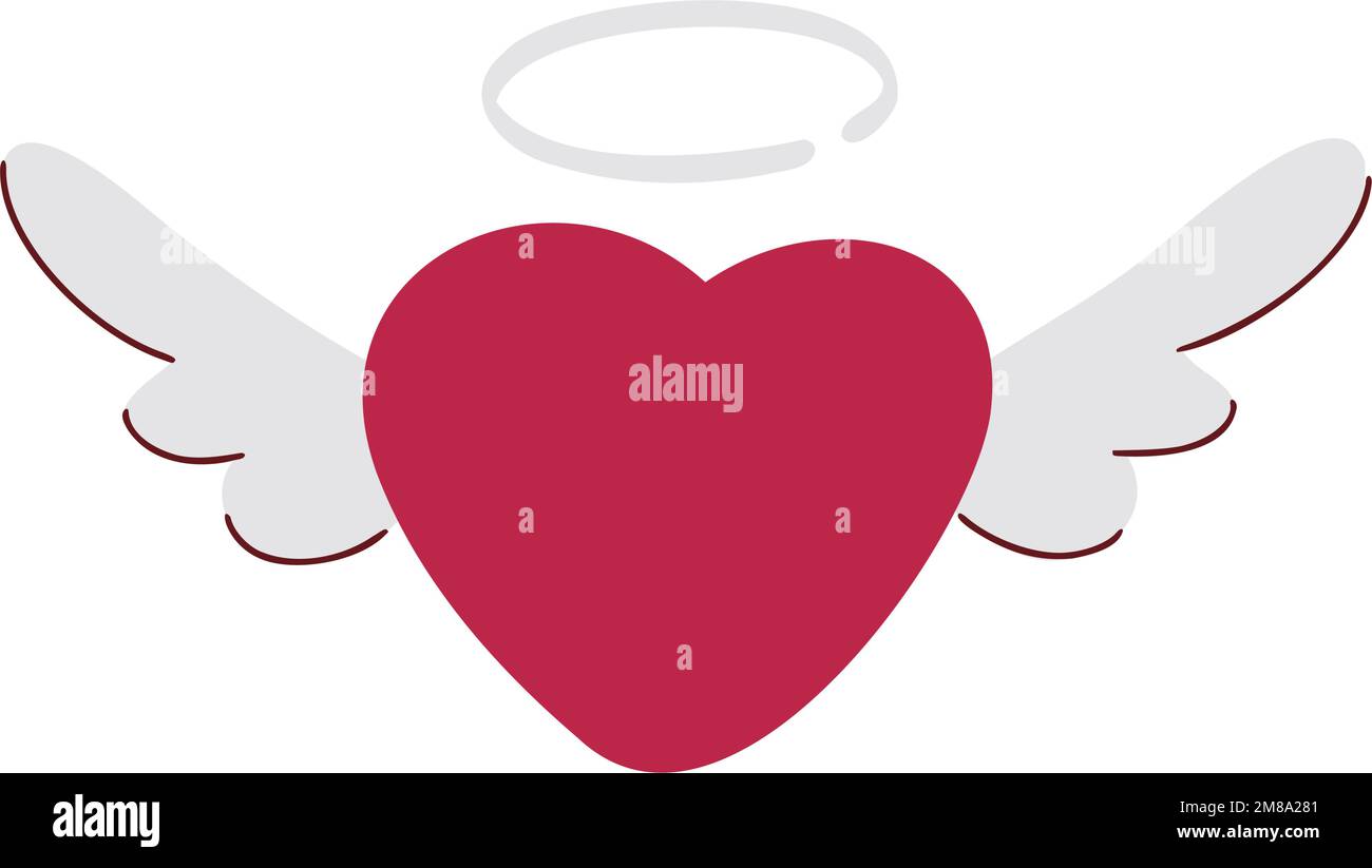 Cuore con ali e alone carino arte di San Valentino Illustrazione Vettoriale