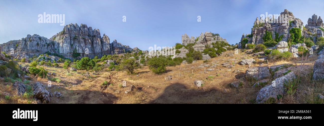 Paesaggi carsici impressionanti a Torcal de Antequera, Malaga, Spagna. Vista panoramica Foto Stock