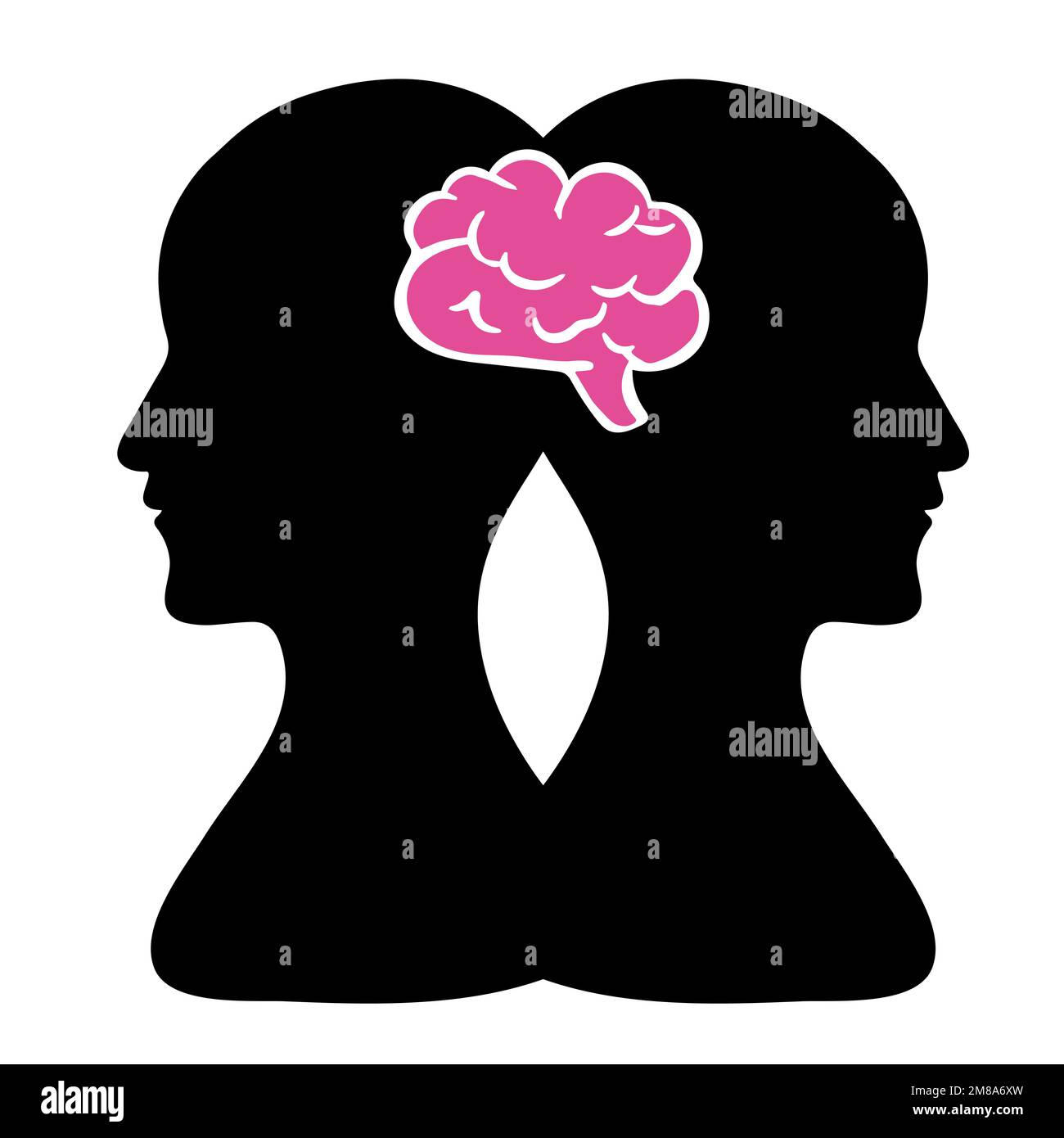 BPD concetto semplice. Icona minimalistica della testa umana con disturbo bipolare o disturbo borderline della personalità. Dualismo emozionale e personalità divisa Illustrazione Vettoriale