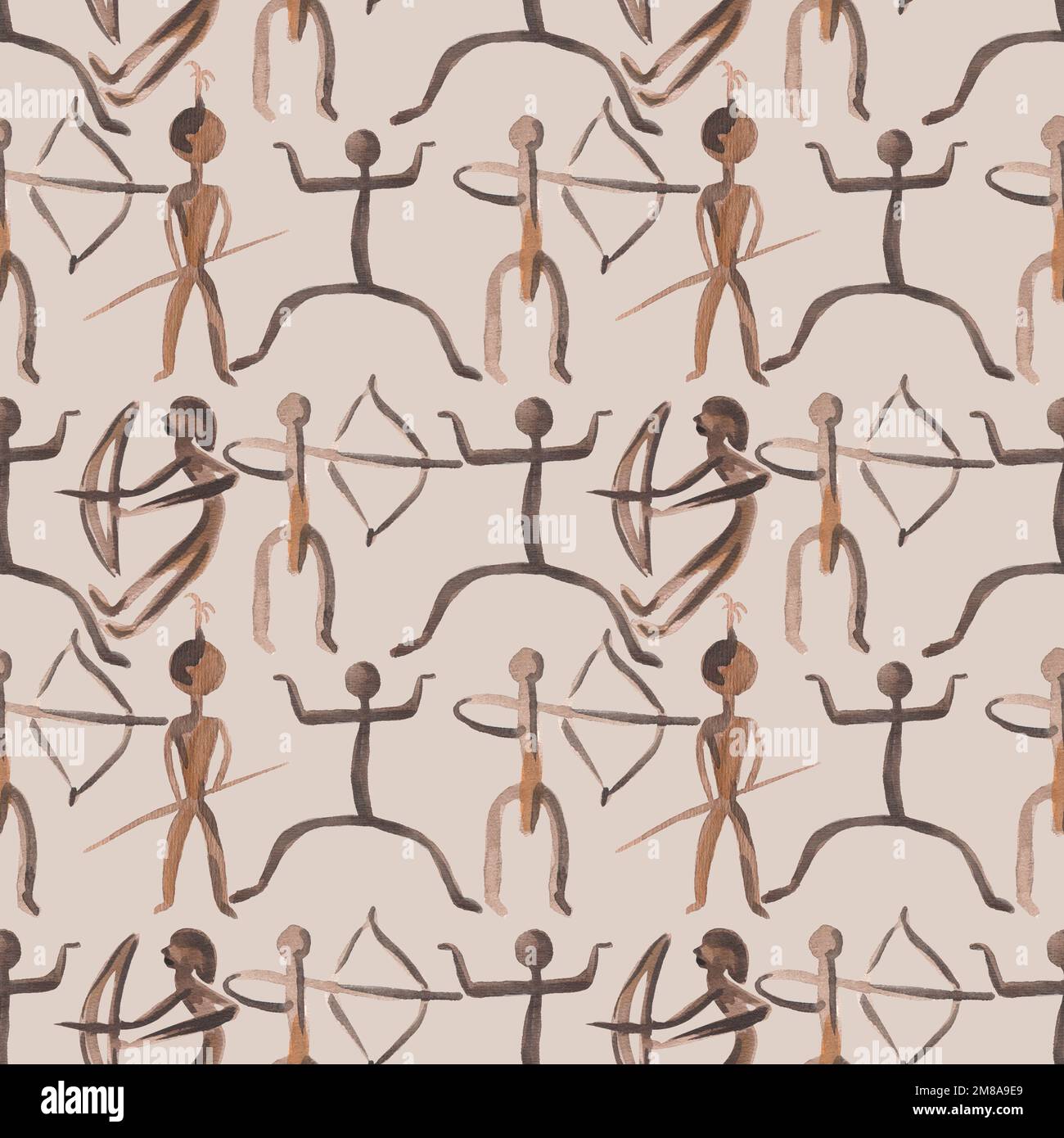 Antica Tribal senza cuciture modello, Watercolor moderna astratta illustrazione, Etnico Egitto Wall dipinti ripetere carta, modello mistico egiziano in marrone Foto Stock