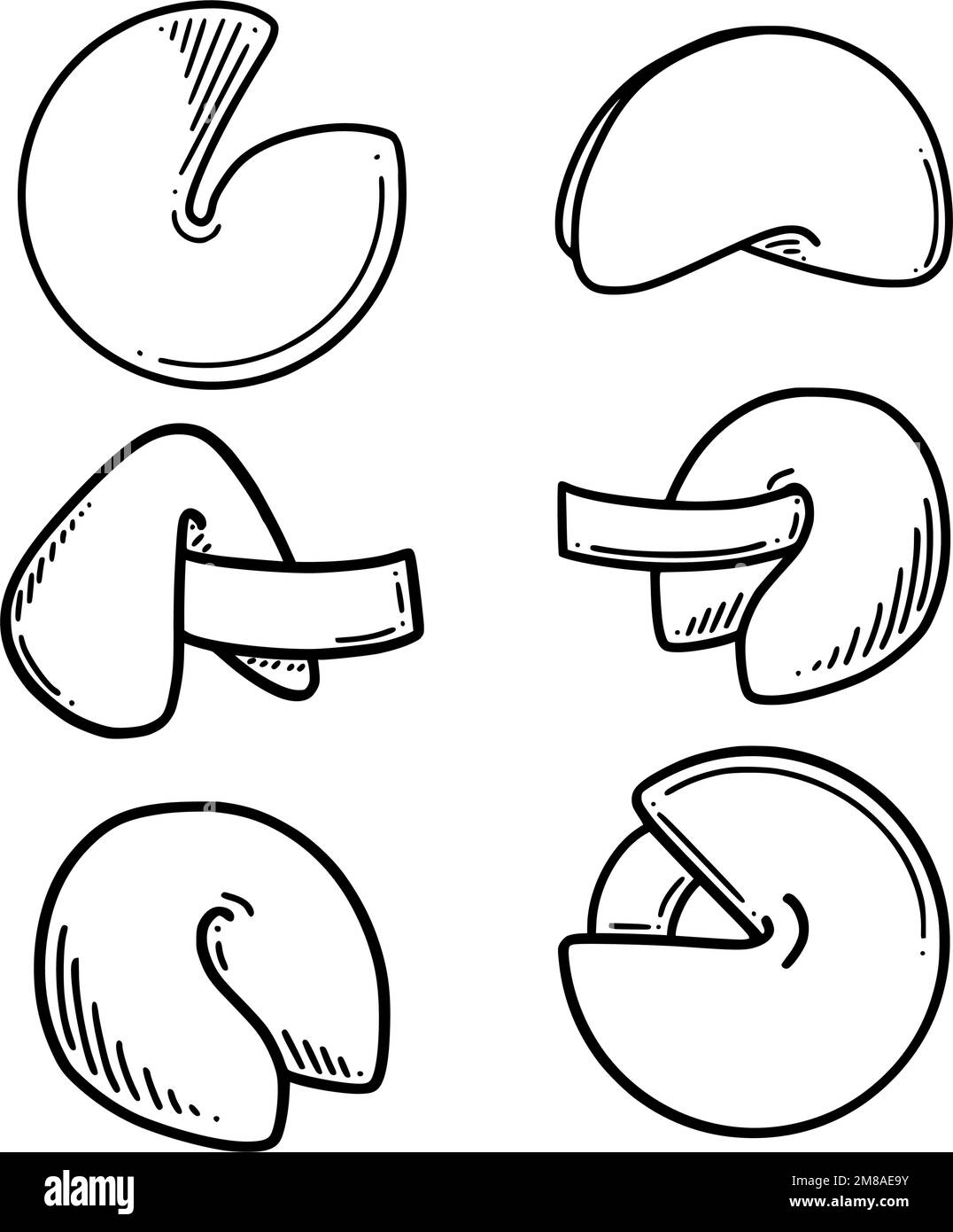 Illustrazione vettoriale dei biscotti cinesi della fortuna. Biscotto profezia dolce di Capodanno cinese in stile doodle. Illustrazione Vettoriale