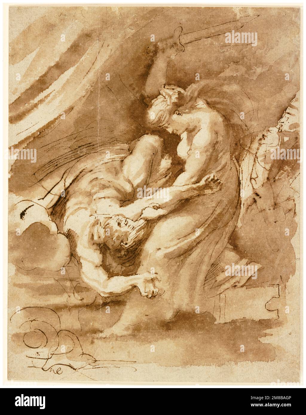 Peter Paul Rubens disegno, Judith Beheading Holofernes, penna e inchiostro con lavaggio, 1609-1610 Foto Stock