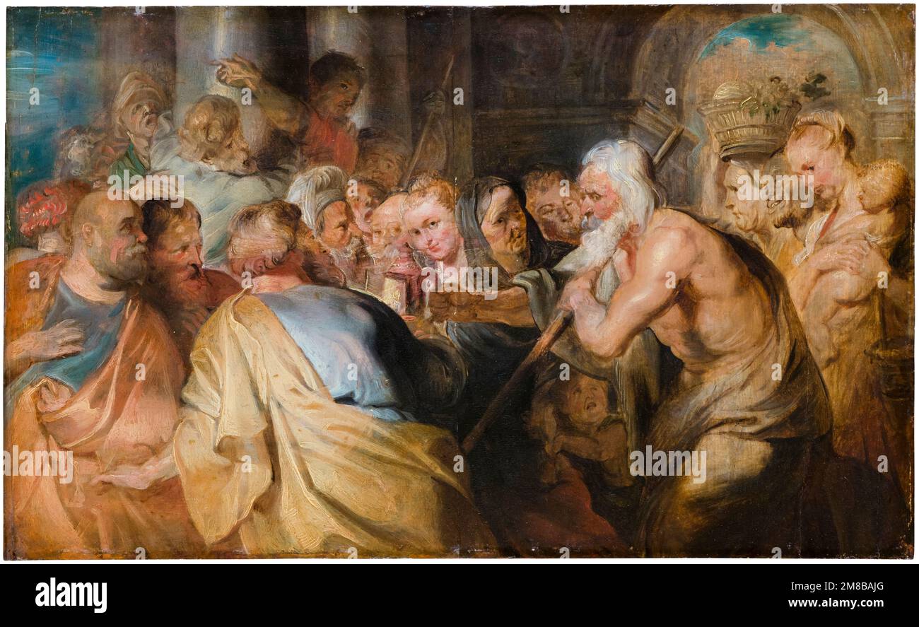 Diogenes alla ricerca di un uomo onesto, dipinto in olio su legno di Peter Paul Rubens, 1630-1640 Foto Stock