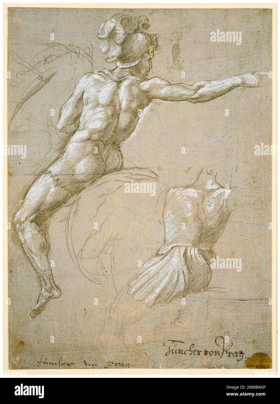 Raffaello (Raffaello Sanzio de Urbino), Studio di un Guerriero a cavallo, disegno a silverpoint, 1511-1512 Foto Stock