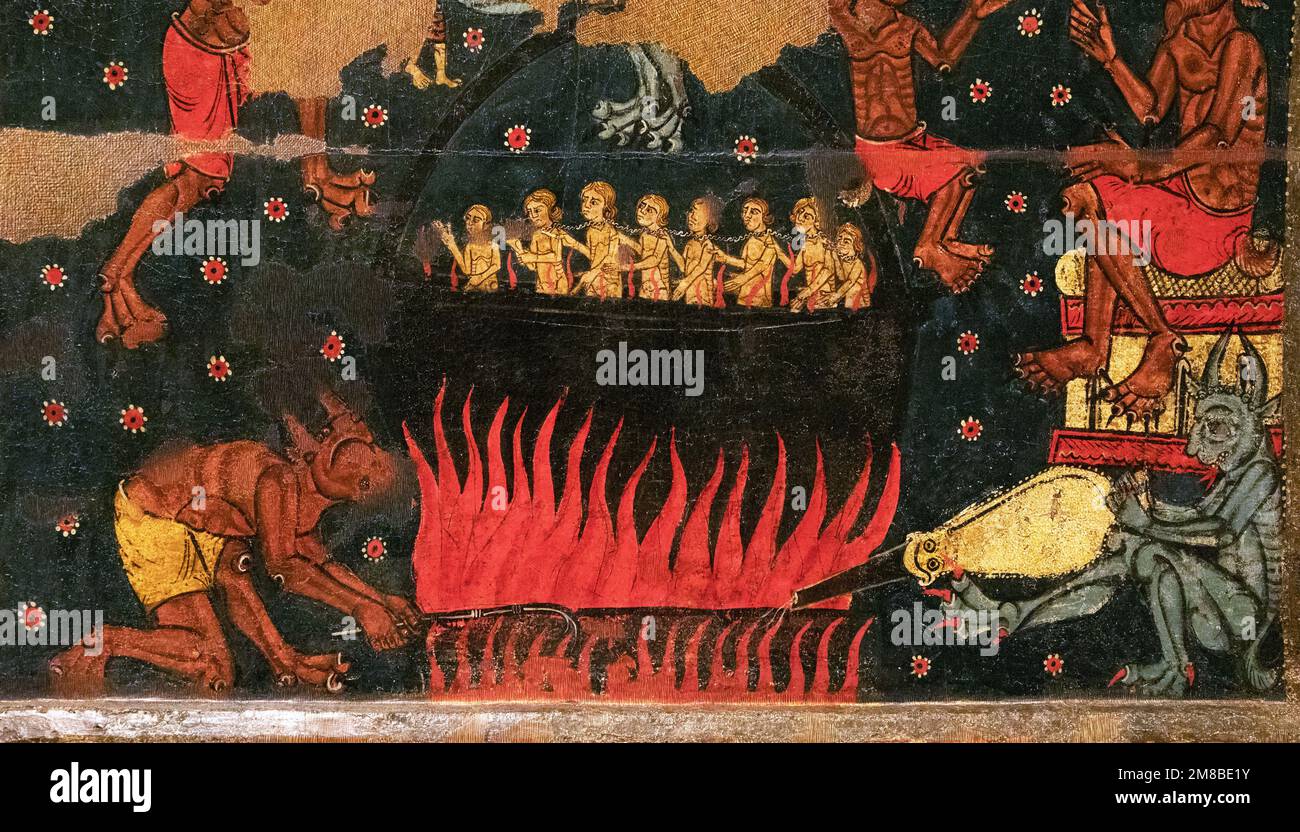 Immagine medievale dell'inferno, Barcellona. Dal Museo Nazionale d'Arte della Catalogna. Foto Stock