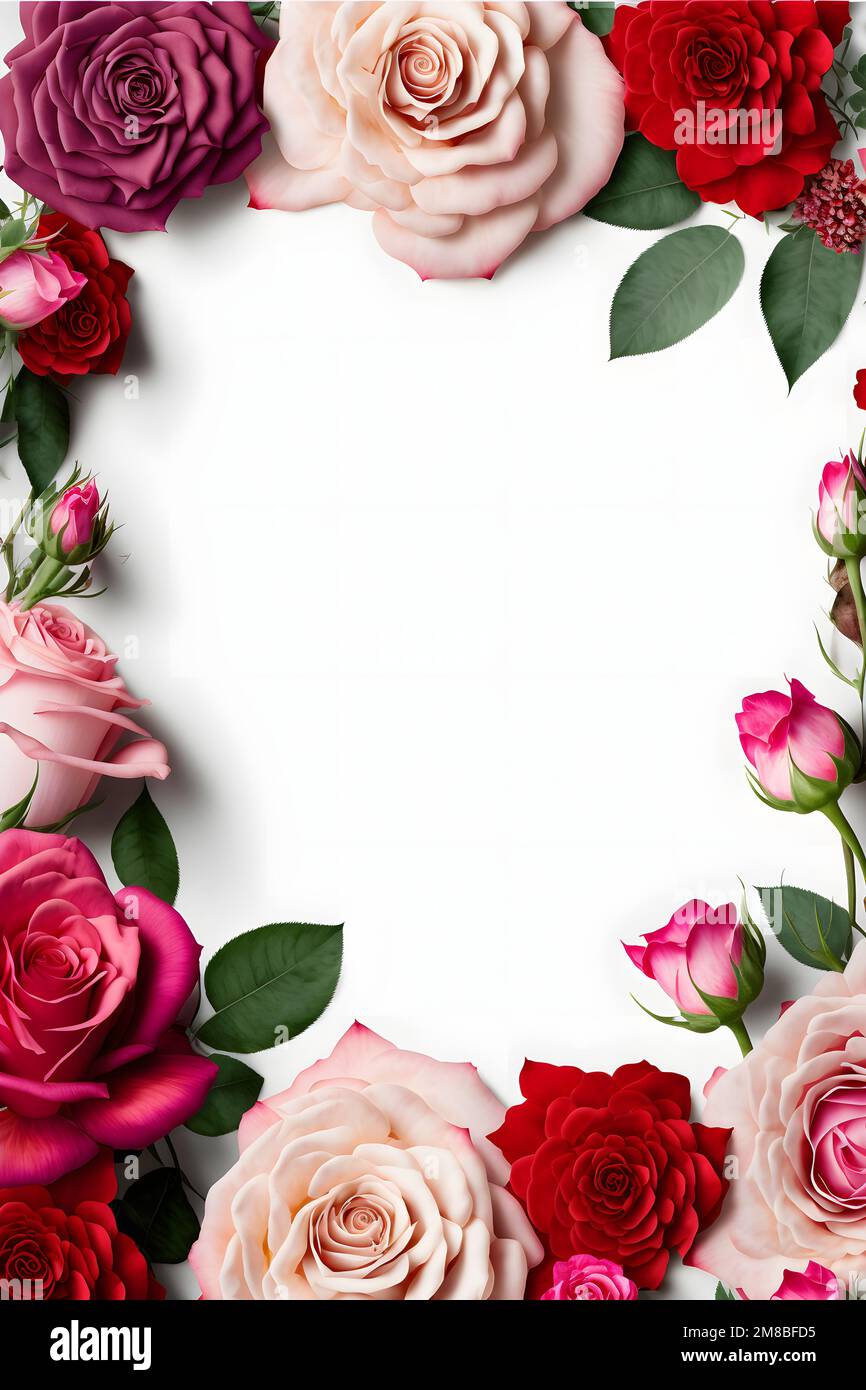 Una splendida immagine con un fiore rosa rosso e rosa con uno spazio vuoto al centro, perfetta per aggiungere testo o grafica sovrapponente. Foto Stock