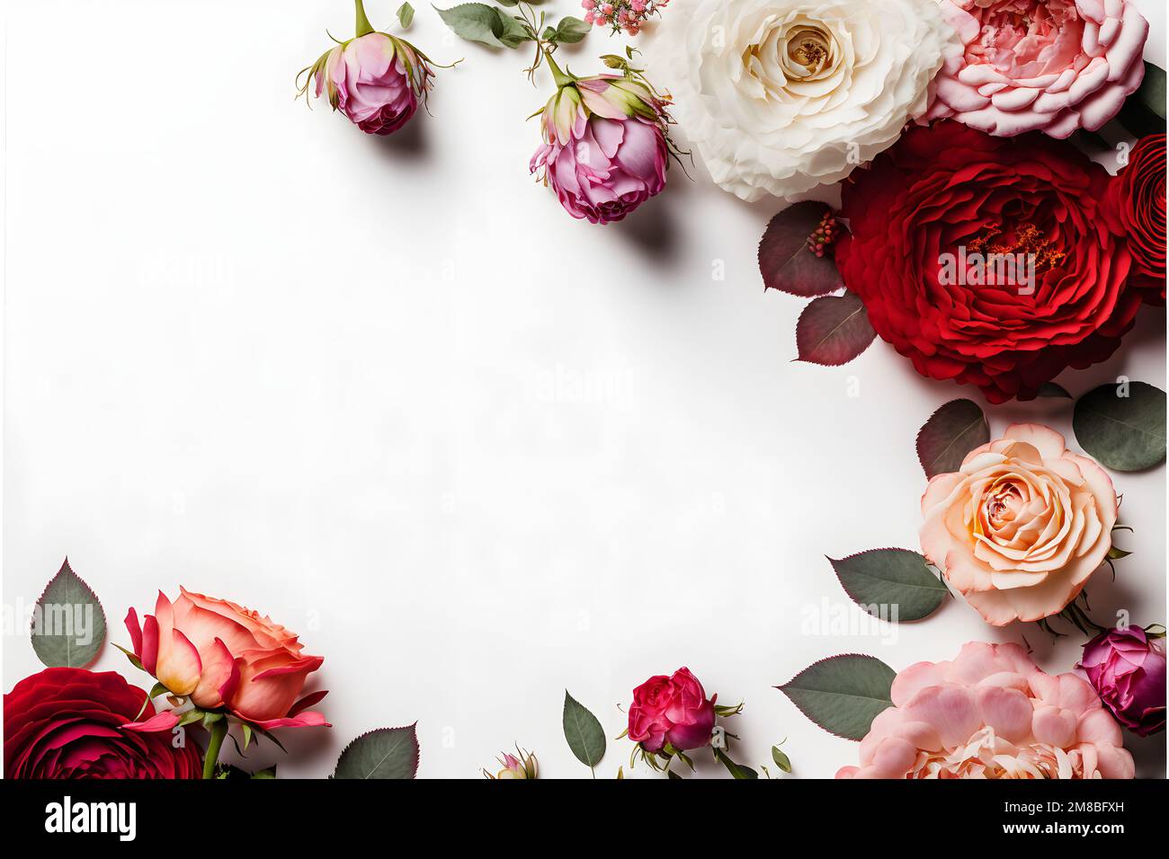 Una splendida immagine con un fiore rosa rosso e rosa con uno spazio vuoto al centro, perfetta per aggiungere testo o grafica sovrapponente. Foto Stock