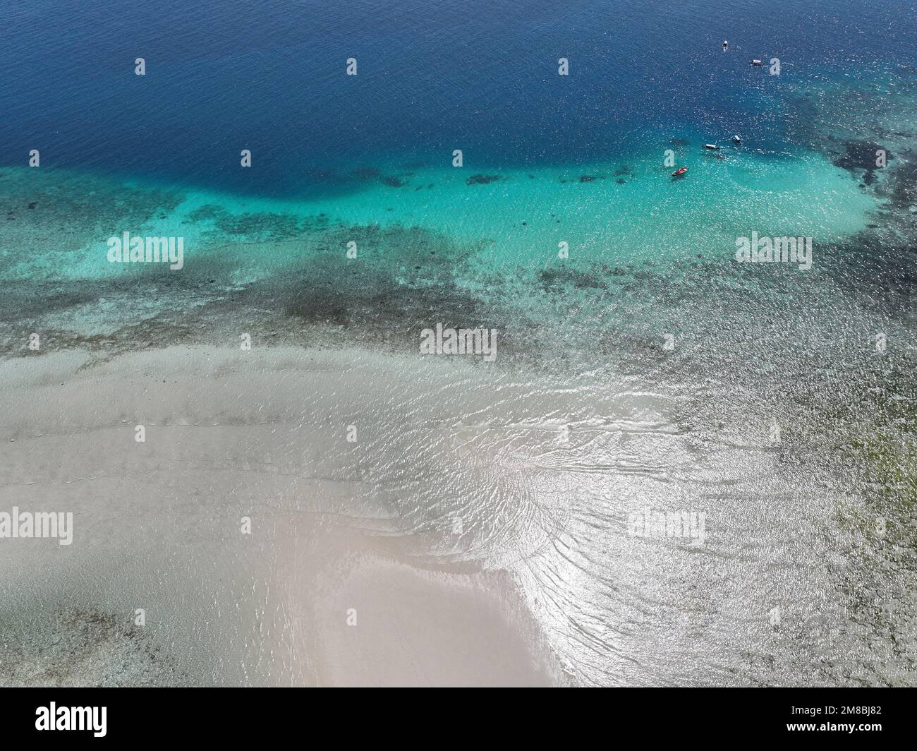 Zanzibar (Spiaggia di Muyuni sull'isola più grande dell'arcipelago di Zanzibar, Unguja, Vista aerea) Foto Stock