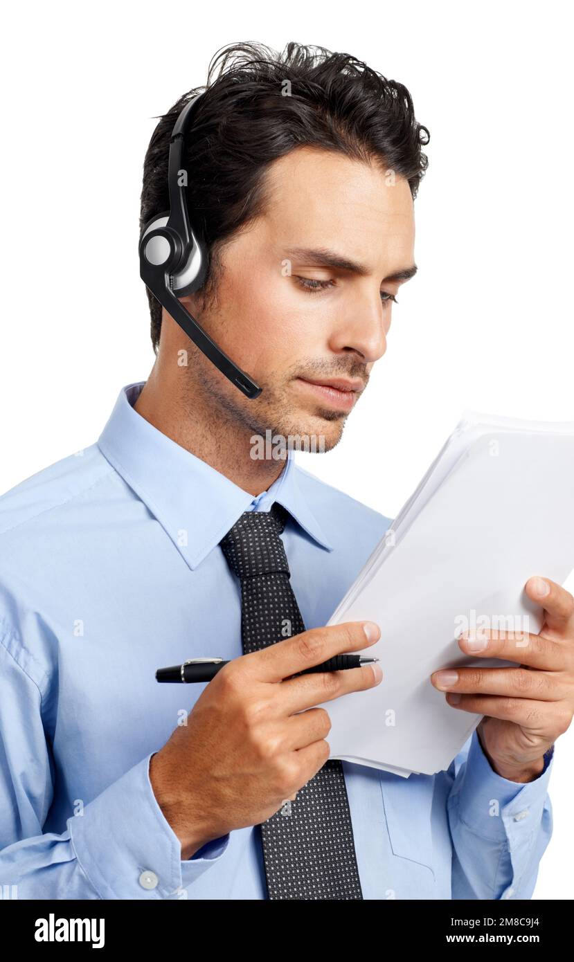 Servizio clienti comunicazione, documenti e consulente call center su microfono per telecomunicazioni, contattaci CRM o telemarketing. E-commerce, cliente Foto Stock