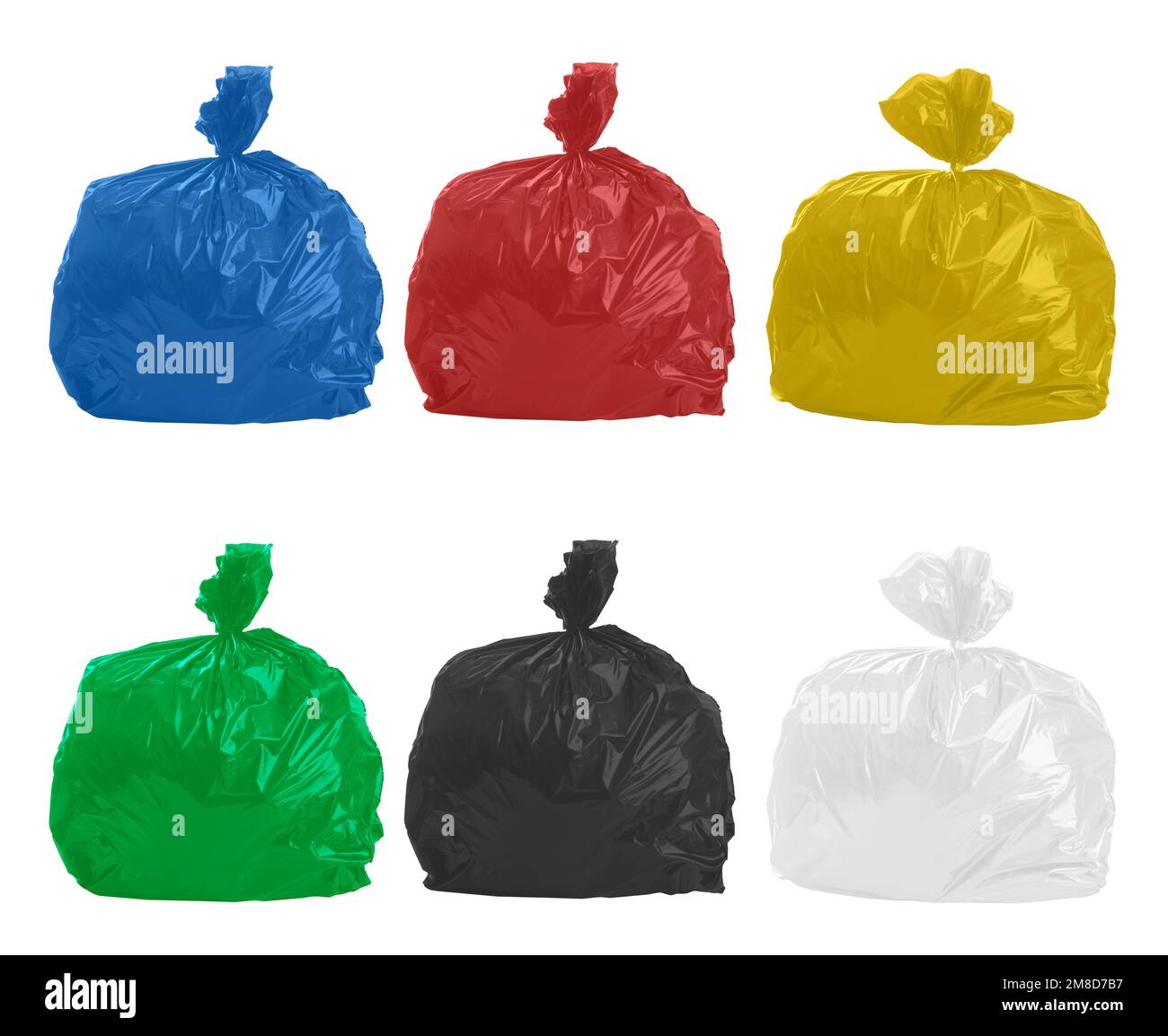 Sacchetti per rifiuti di diversi colori per la raccolta separata. Foto Stock Sacchetti per rifiuti di diversi colori per la raccolta separata. Foto Stock