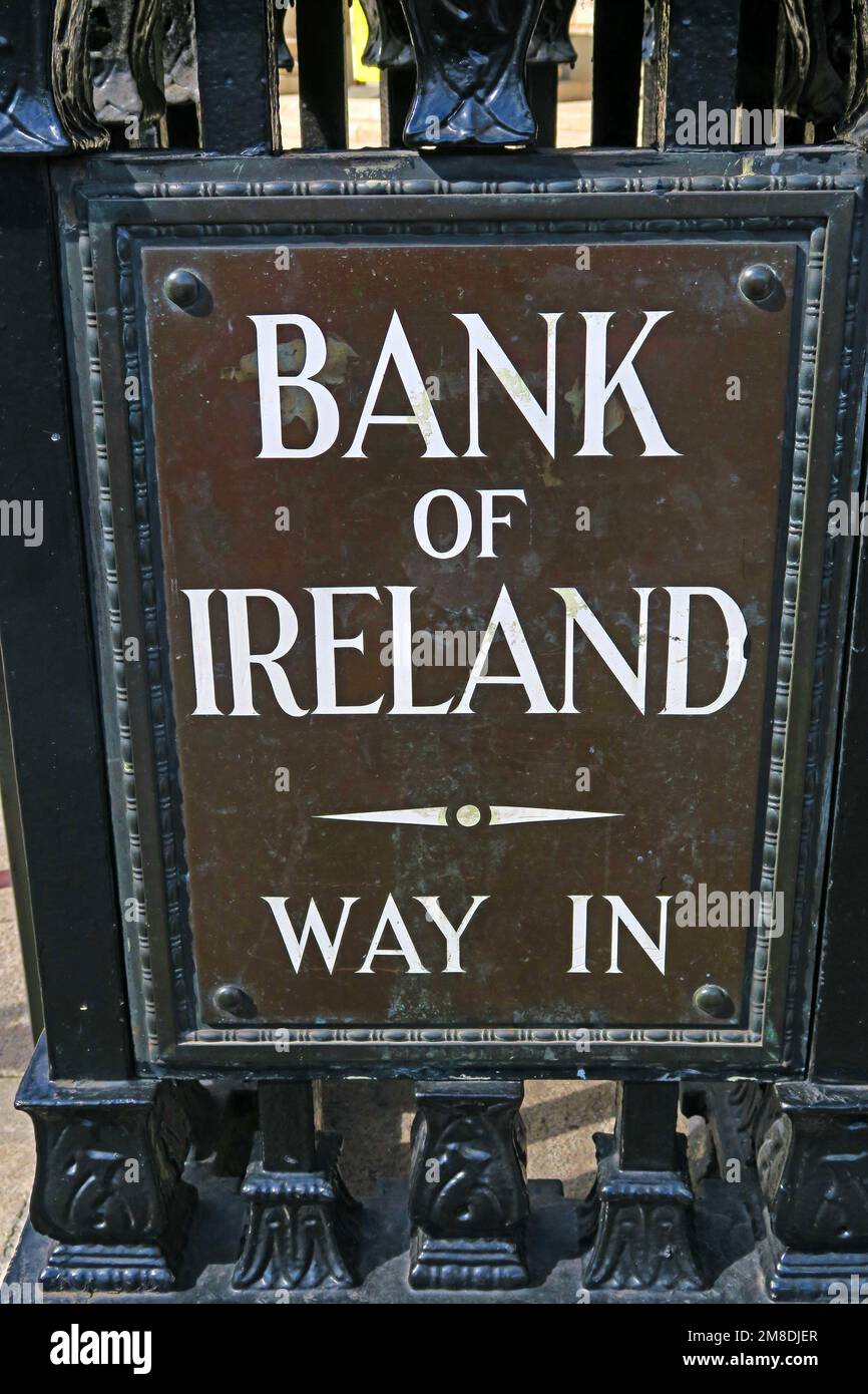 Way in sign, Bank of Ireland Headquarters, 2 College Green, Temple Bar, Dublin, D02 VR6, Eire, Irlanda Foto Stock