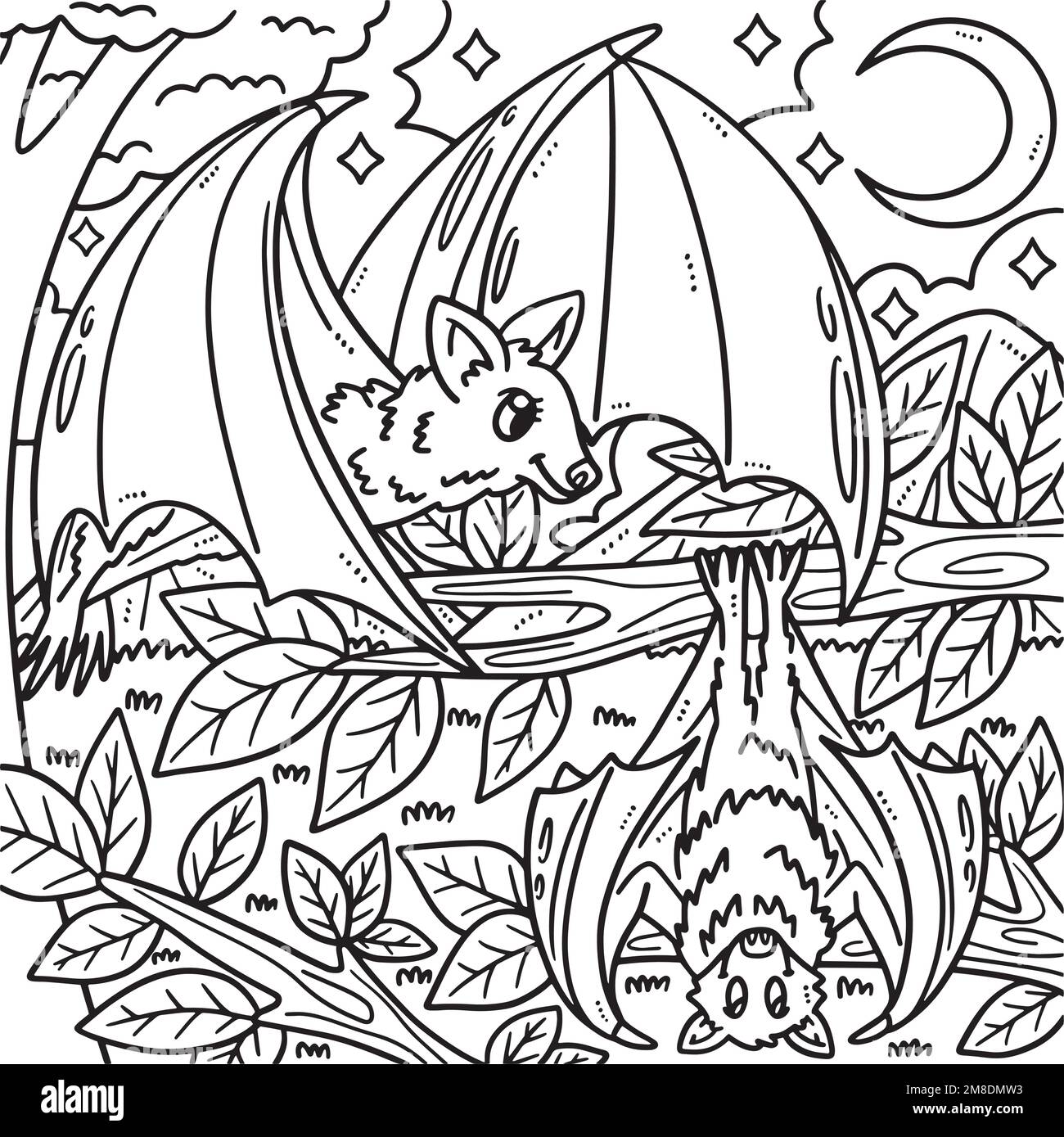 Madre Bat e Baby Bat colorazione pagina per bambini Illustrazione Vettoriale
