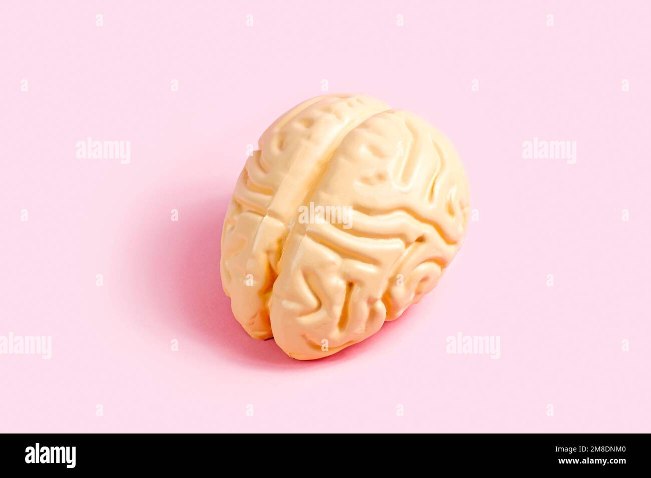Cervello umano rosa su sfondo pastello. Psicologia e concetto di salute mentale. Foto Stock