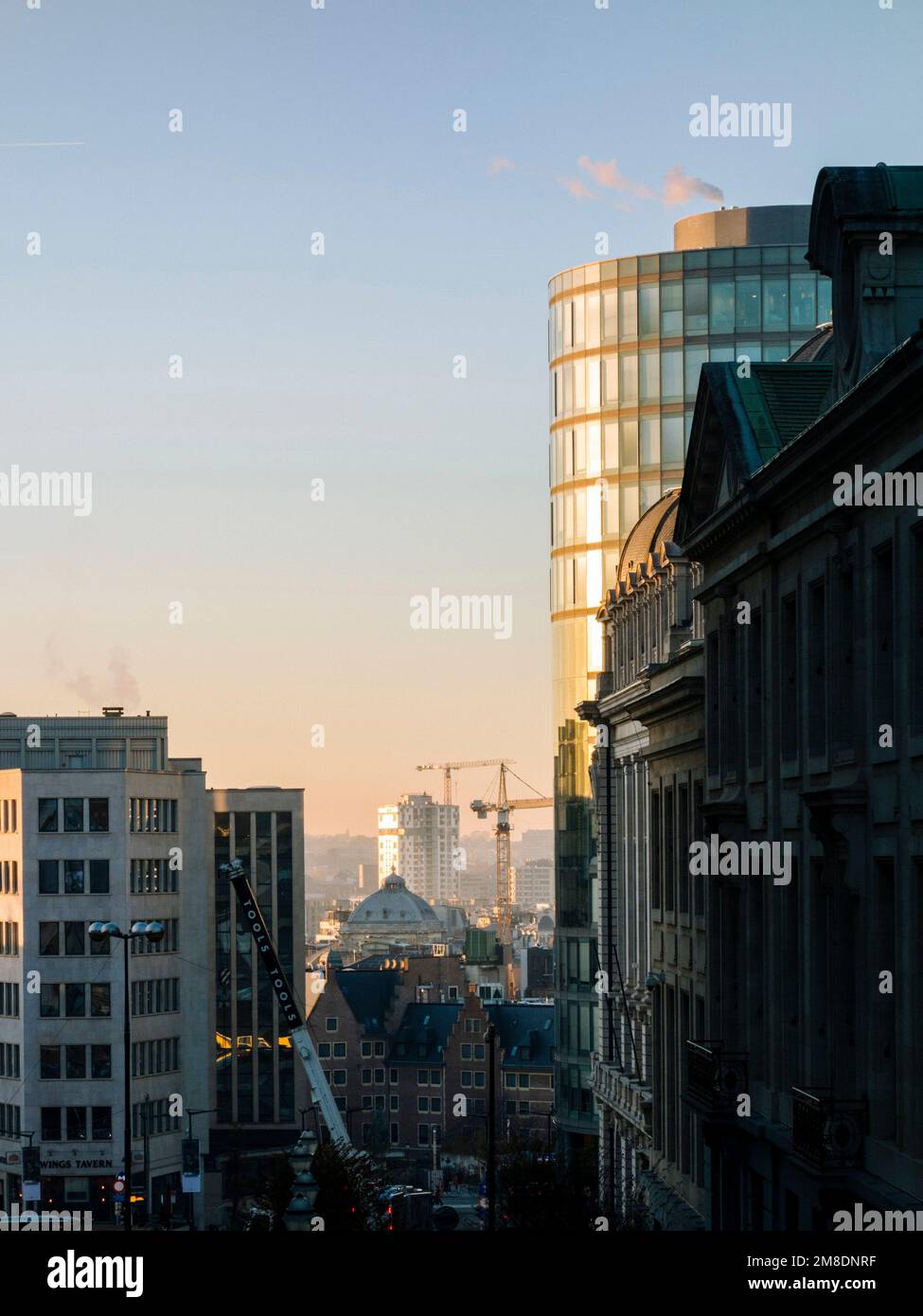 Il paesaggio urbano di Bruxelles visto dal Mont des Arts Foto Stock