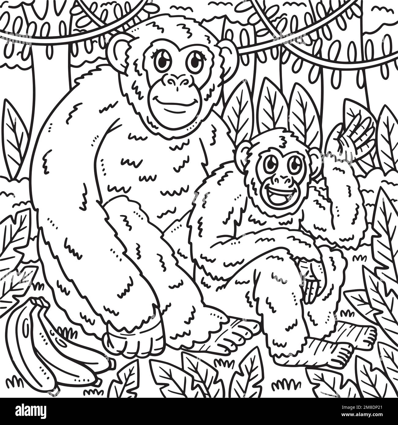 Chimpanzee madre e Chimpanzee bambino colorazione Illustrazione Vettoriale