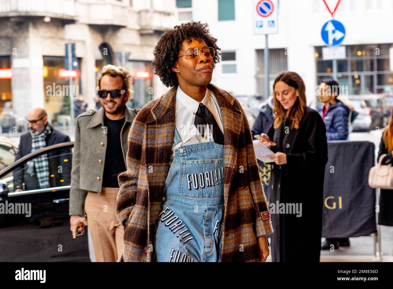 Milano, Italia. 13th Jan, 2023. Jeremy O. Harris è stato visto durante la Milano Fashion Week Menswear Autunno/Inverno 2023/2024 a Milano. Credit: SOPA Images Limited/Alamy Live News Foto Stock