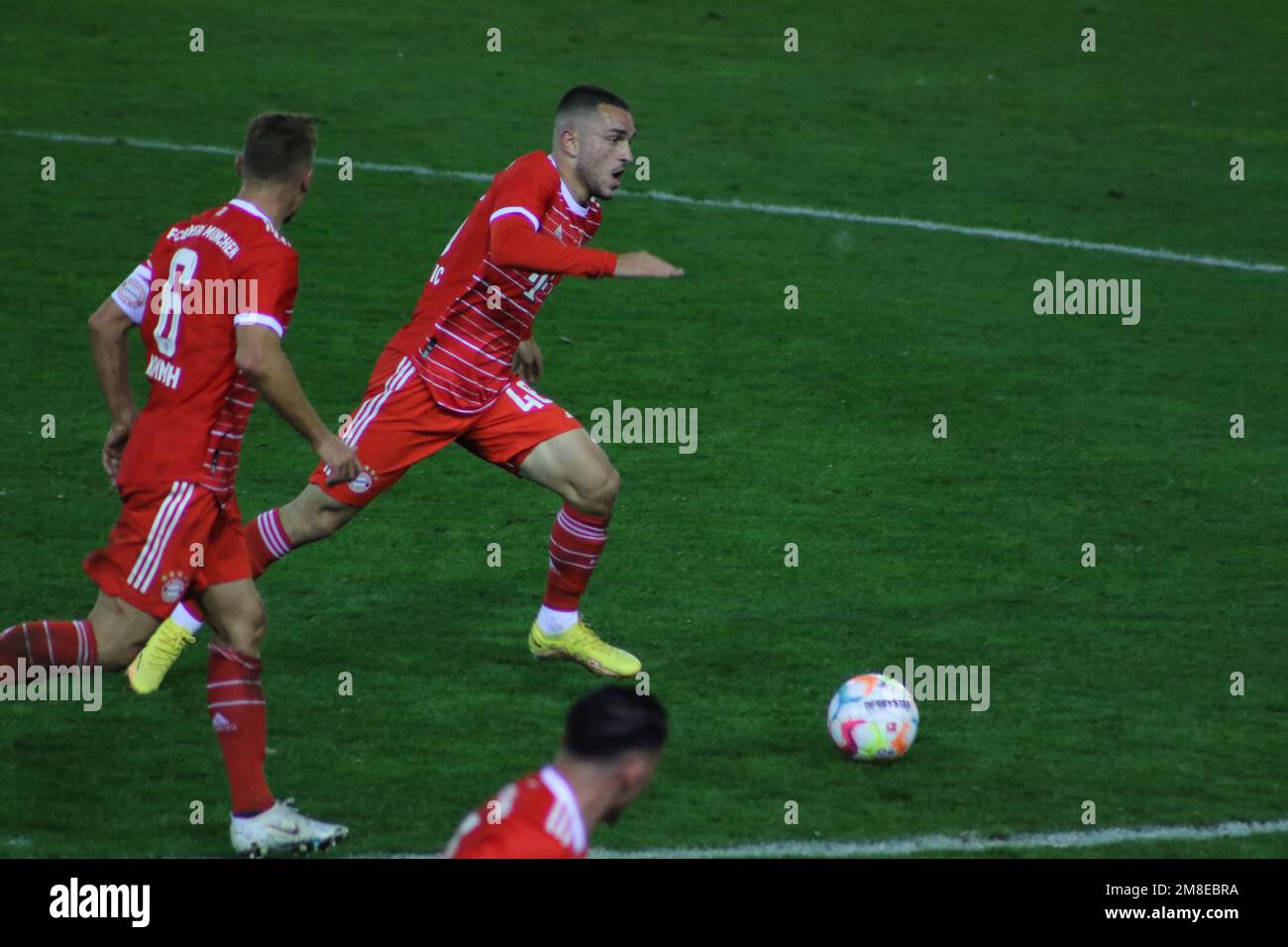 MONACO, Germania. , . # 46 Arijon IBRAHIMOVIC, durante una partita di calcio amichevole tra il FC Bayern München e il FC Red Bull Salzburg presso lo stadio di calcio del FC-Bayern Campus il 13th gennaio 2023 a Muenchen, Germania. Risultato 4:4 (Foto e copyright @ ATP/Arthur THILL (THILL Arthur/ATP/SPP) Credit: SPP Sport Press Photo. /Alamy Live News Foto Stock