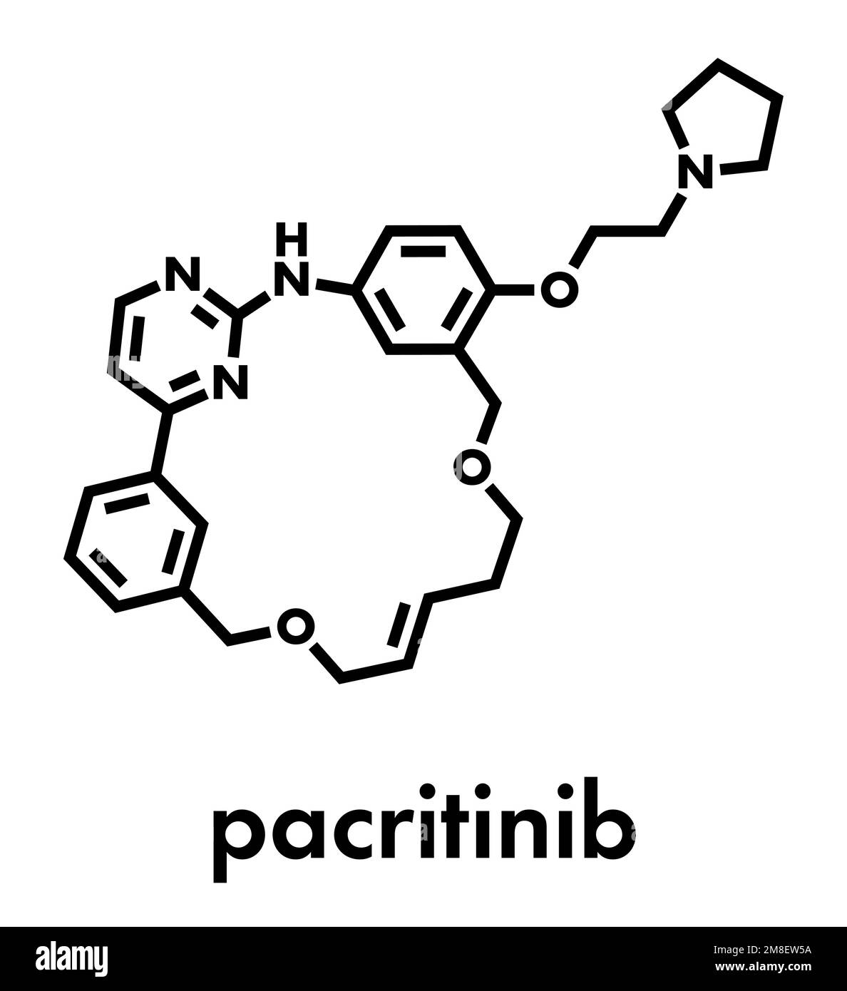 Molecola di farmaco del cancro di Pacritinib. Formula scheletrica. Illustrazione Vettoriale